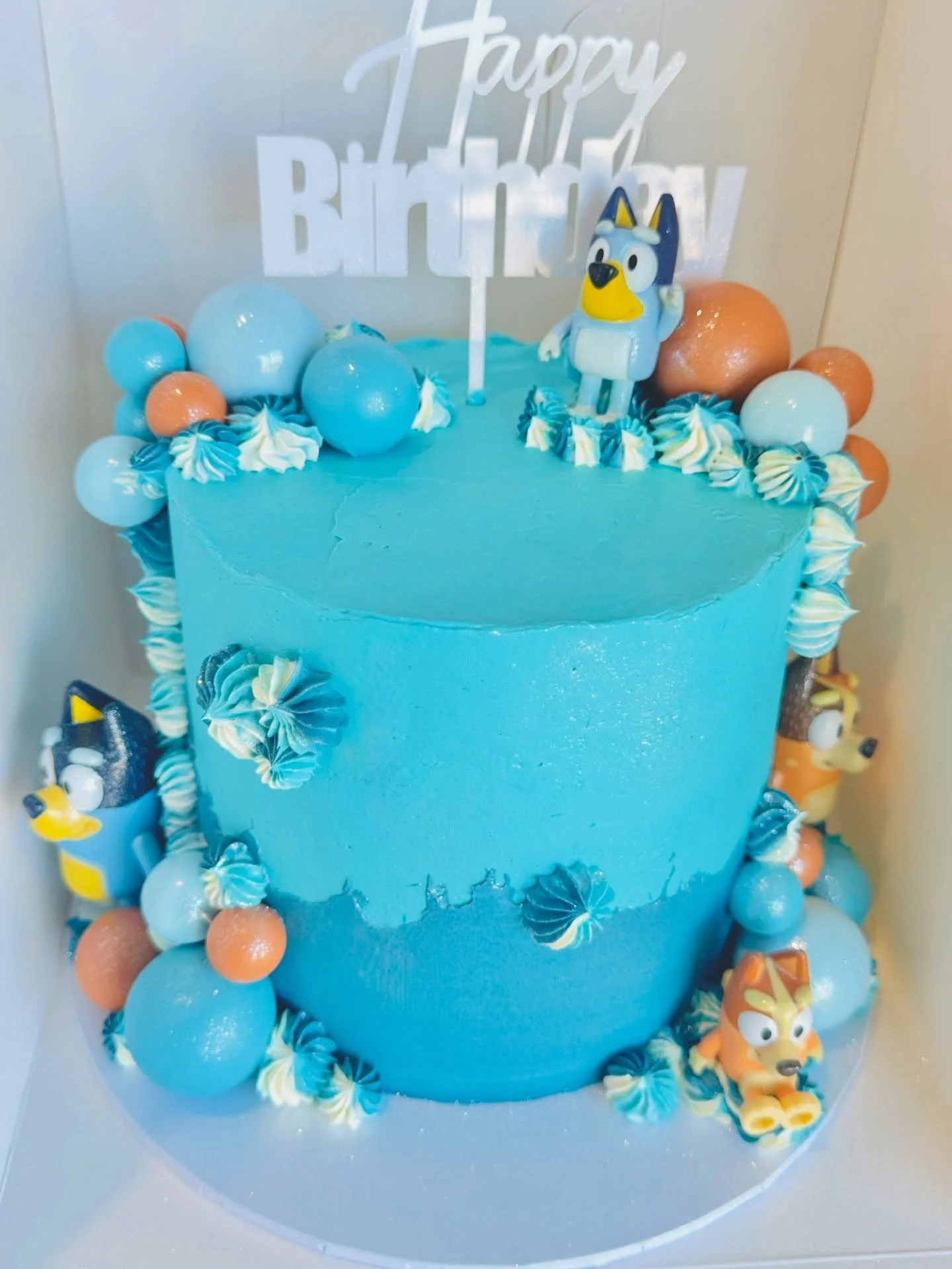 Bluey Birthday Cake 🩵✨

Custom cake 🎨 
Chocolate mud cake 🍫

#sweetdelightsjb #bluey #blueycake #brisbane goldcoast