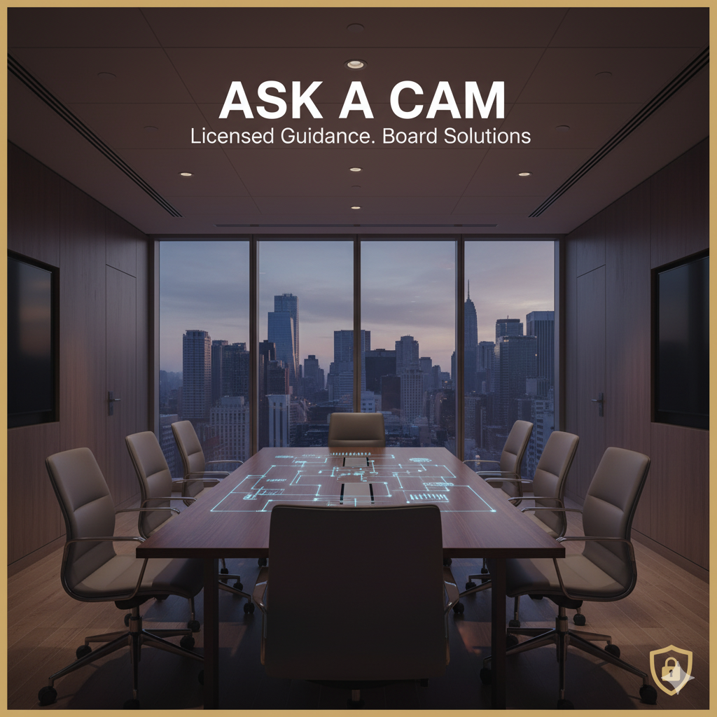 Modern conference room with a large table, eight chairs, digital blueprint graphics on the table, and a city skyline view through large windows.