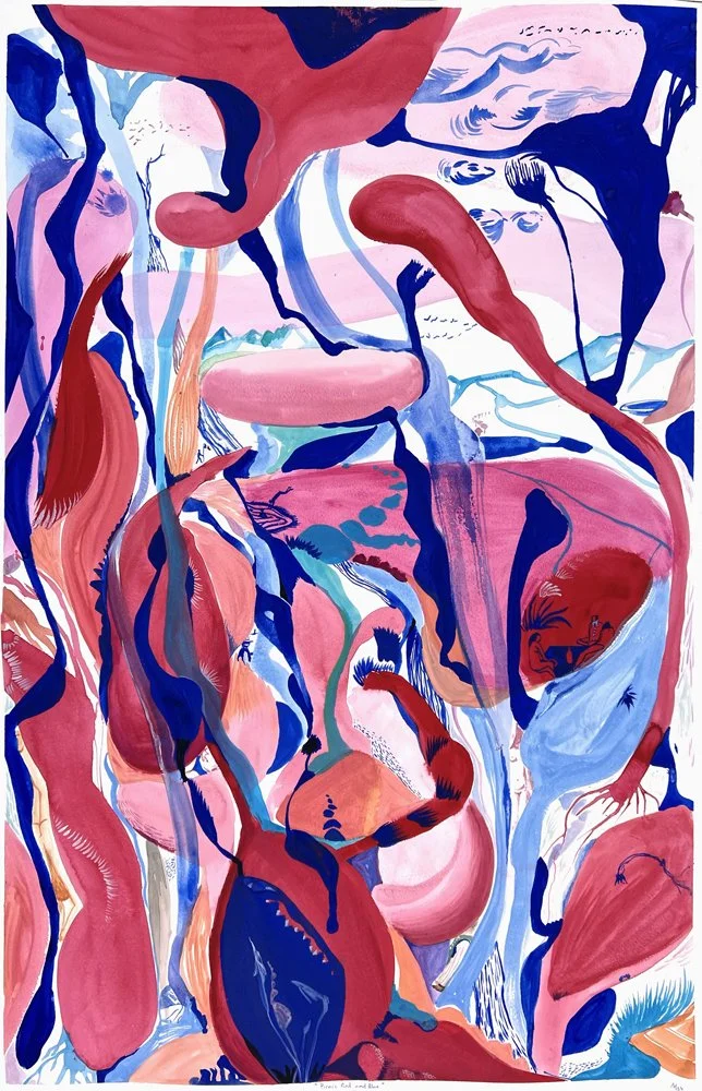 Picnic in red and blue (2024) | Gouache sobre papel | 85 x 55 cm (sold)