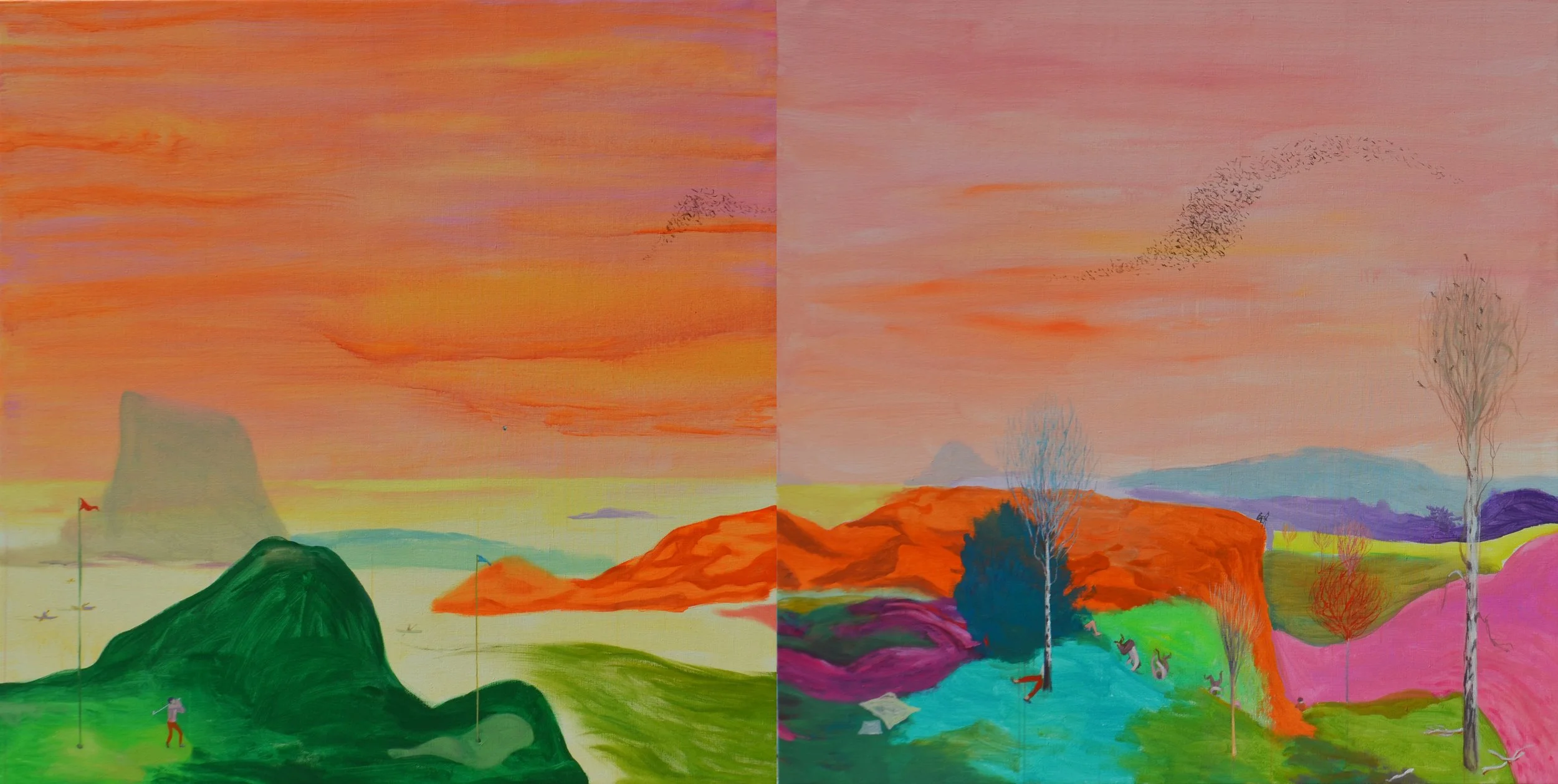 Golf en Shanghai-Baden Baden (2012) | Acrílico sobre lienzo | 150 x 150 cm / 150 x 300 cm total díptico	