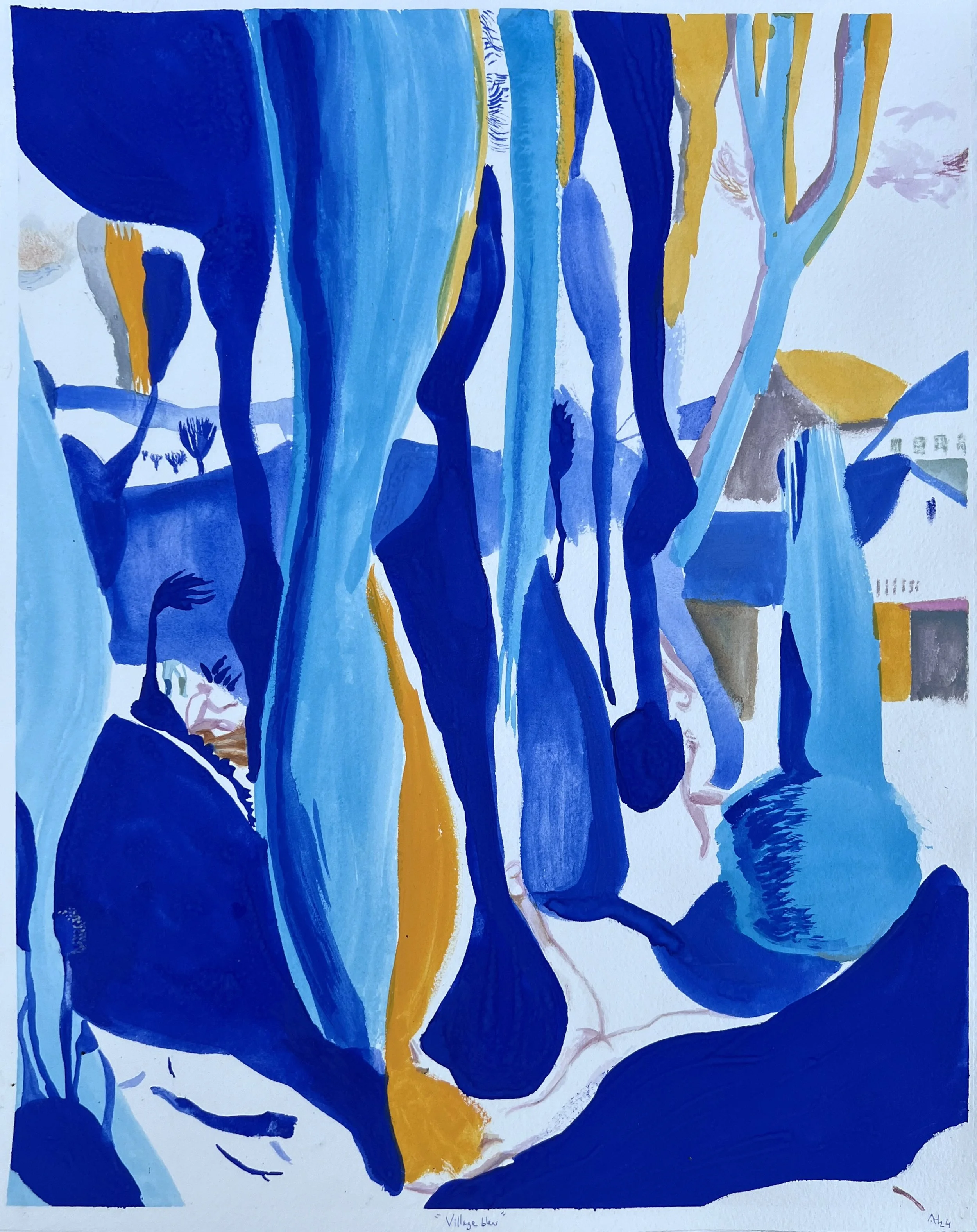 Village bleu | Gouache sobre papel | 46 x 36 cm