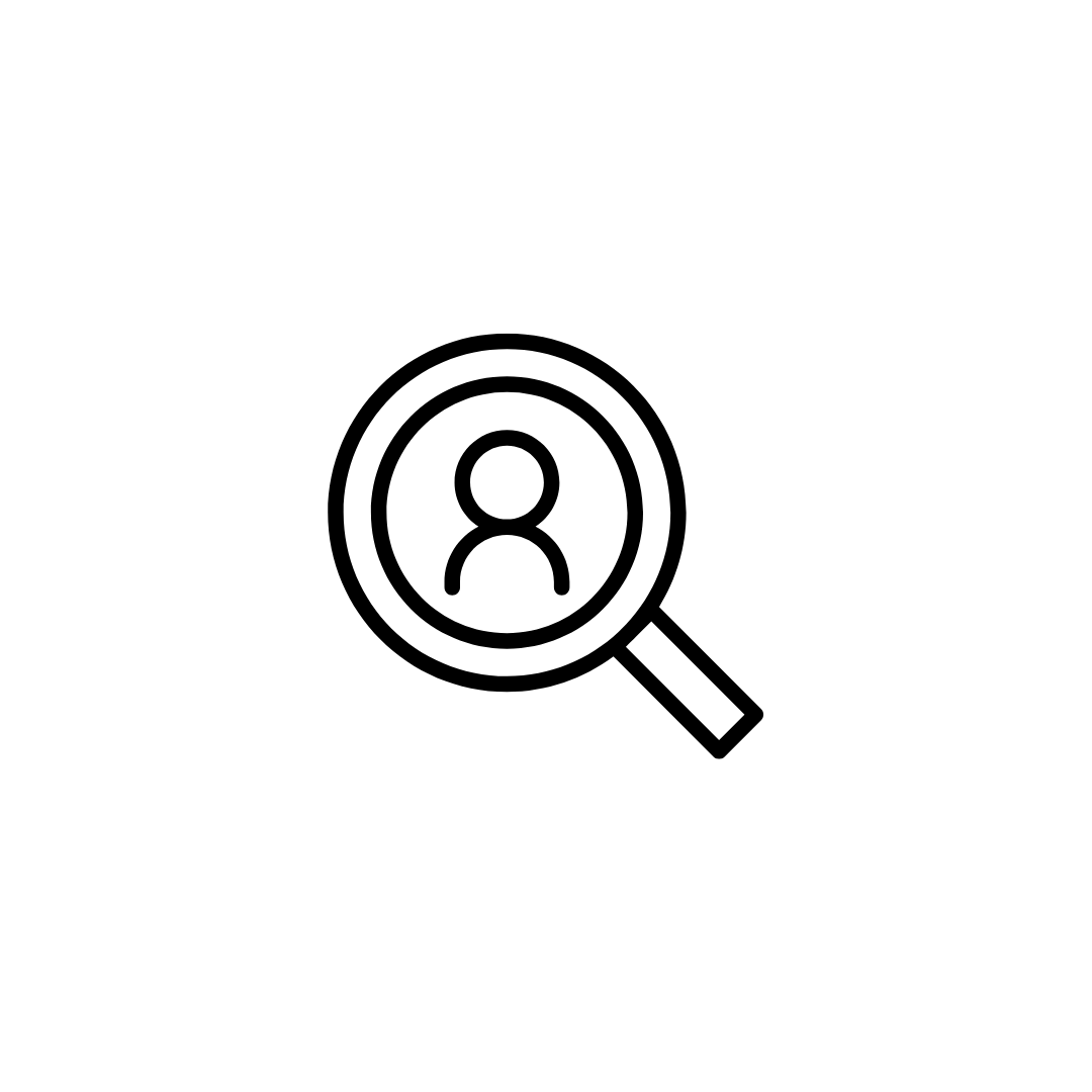 Icon of a magnifying glass focusing on a person symbol, representing search or user profile.