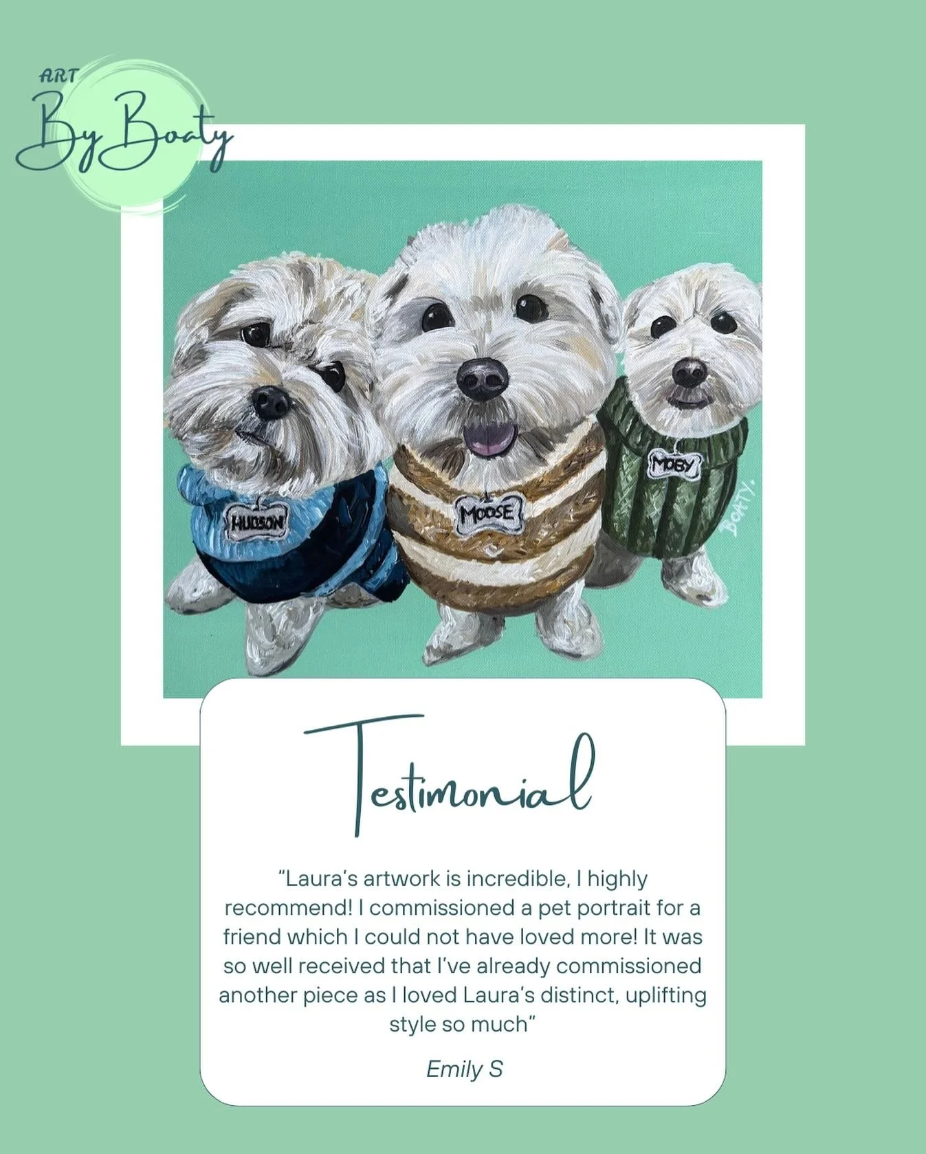 Customer love 💚

&ldquo;The three musketeers&rdquo; ~ acrylic on canvas. 

If you&rsquo;d like to commission a pet portrait, you can book through my 🔗 in bio 🐱🐶

#petportrait #dogportrait #catportrait #petportraitartist #petportraitsofinstagram #