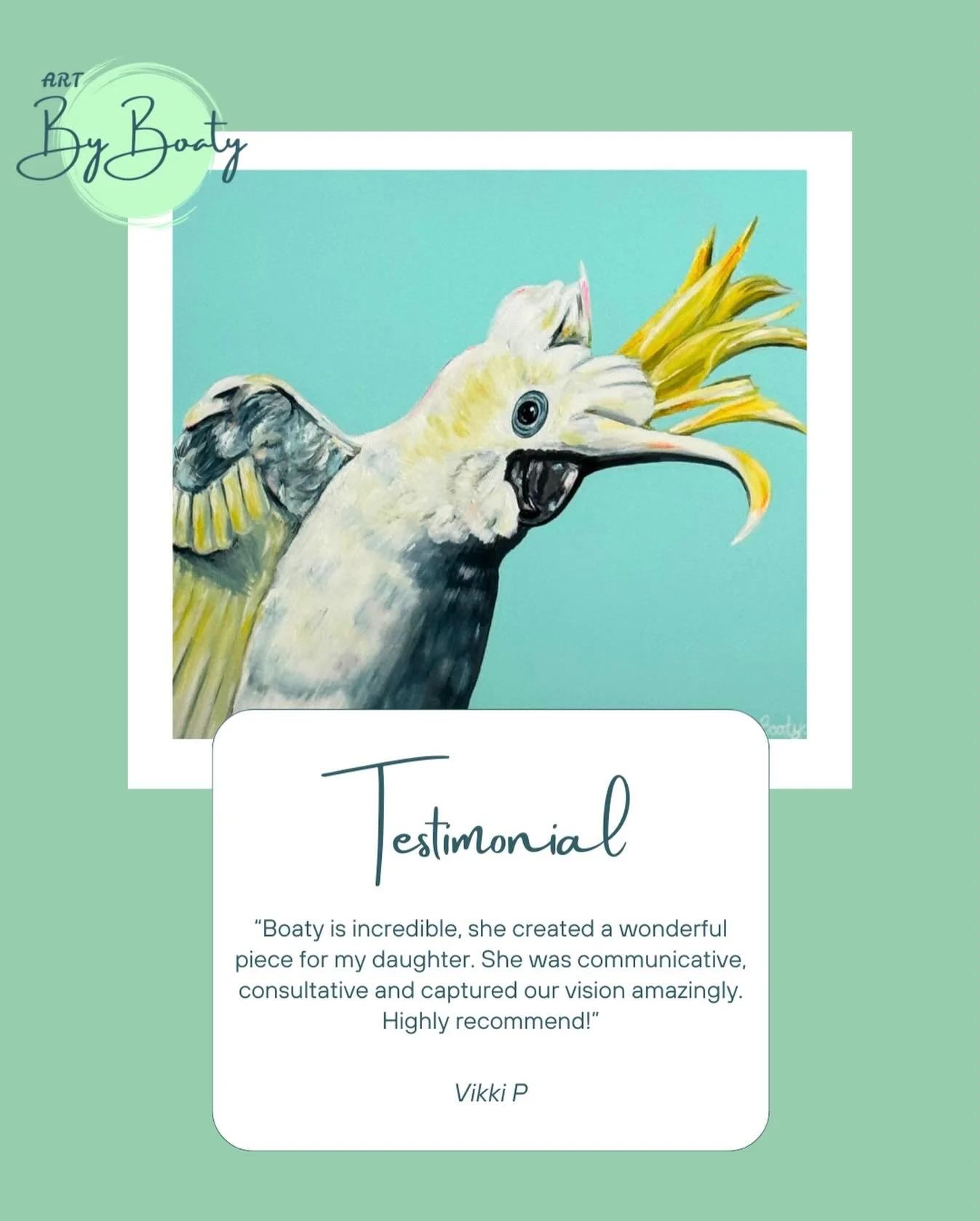 I absolutely loved working on this project 💛

If you&rsquo;re interested in having your favourite animal brought to life on canvas, you can book in a custom animal painting via my 🔗 in bio 🕊️

#cockatooart #birdart #birdpainting #animalart #commis