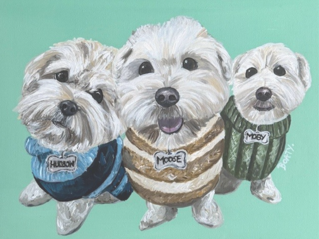 Hudson, Moose & Moby Pet Portrait  (Acrylic On Canvas)