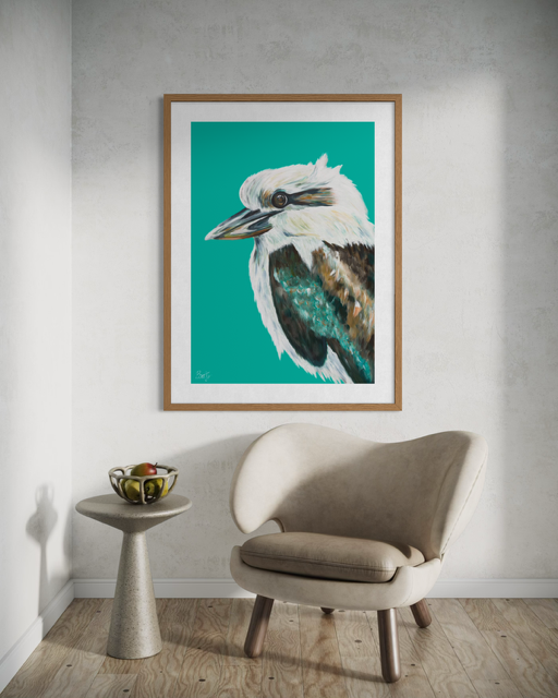 Kookaburra Art Print - Australian Bird Wall Art - Bright Turquoise