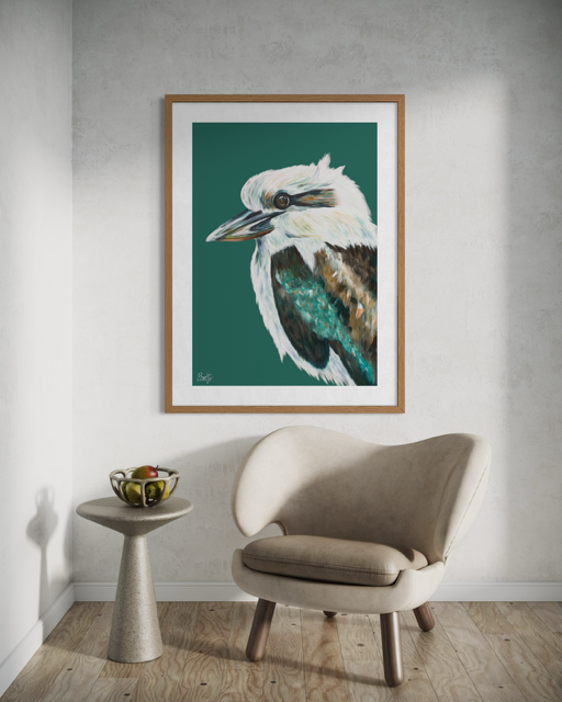 Kookaburra Art Print - Australian Bird Wall Art - Grey-Green