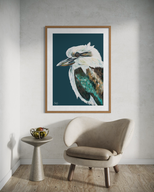 Kookaburra Art Print - Australian Bird Wall Art - Grey-Blue