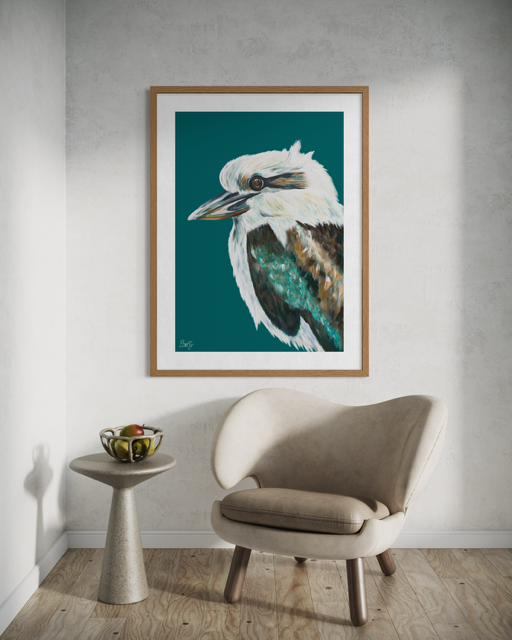 Kookaburra Art Print - Australian Bird Wall Art - Teal