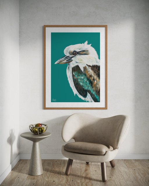 Kookaburra Art Print - Australian Bird Wall Art - Grey-Turquoise