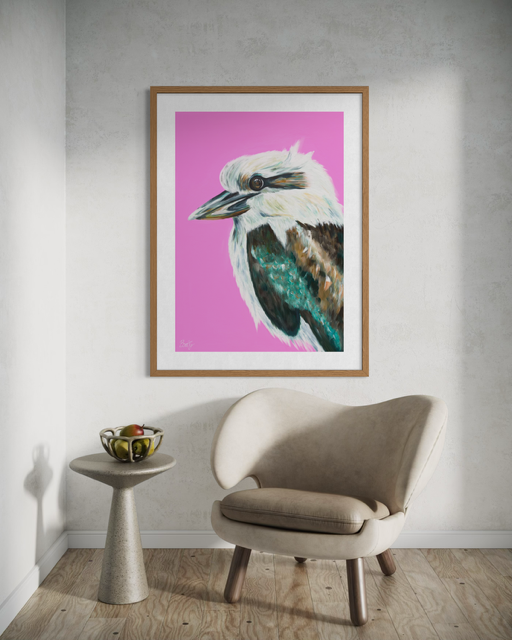 Kookaburra Art Print - Australian Bird Wall Art - Bright Pink