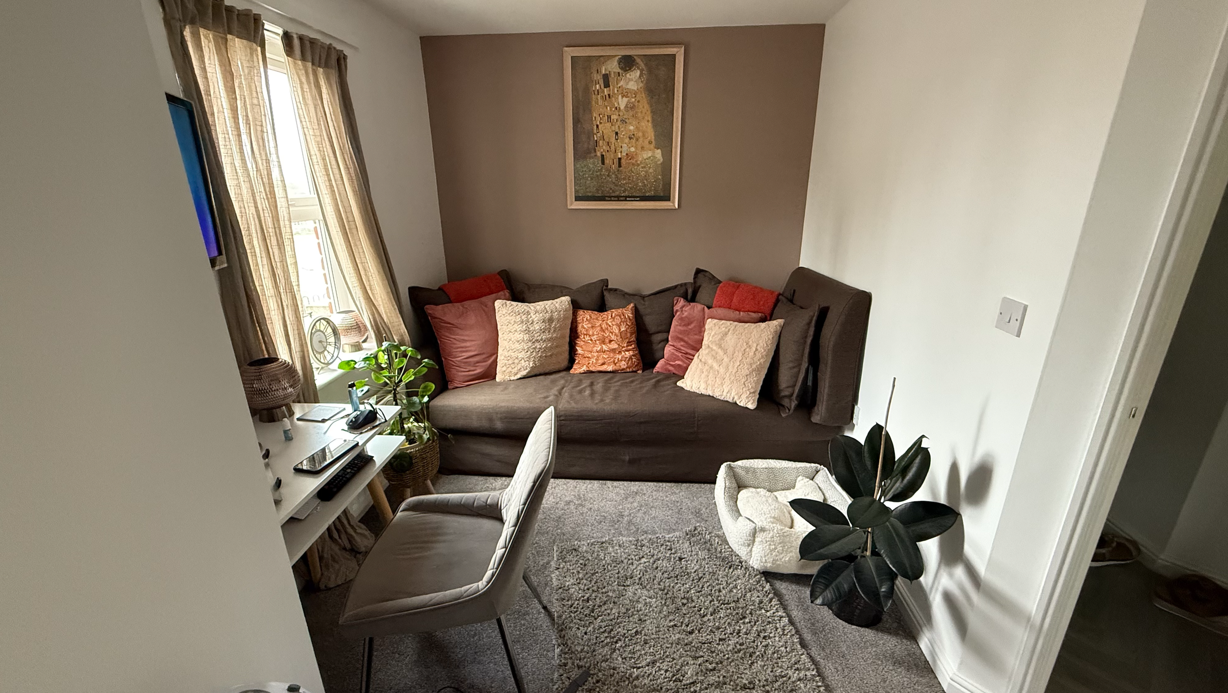 A freshly decorated workspace - an environment built for productivity and comfort.
