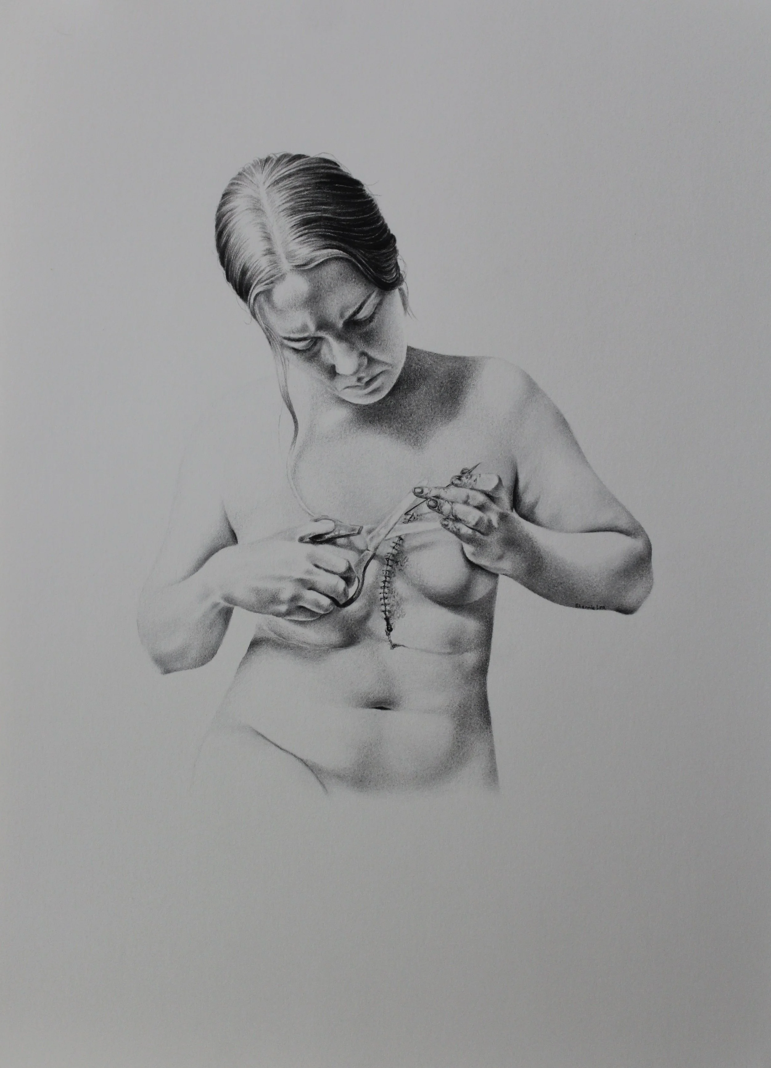 'The Repair' 2026 Pencil on paper 35.5 x 29.5 cm