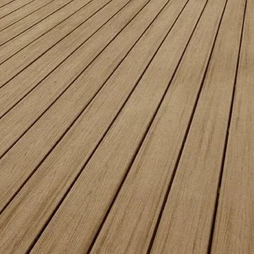 Close-up of a wooden deck with evenly spaced planks.