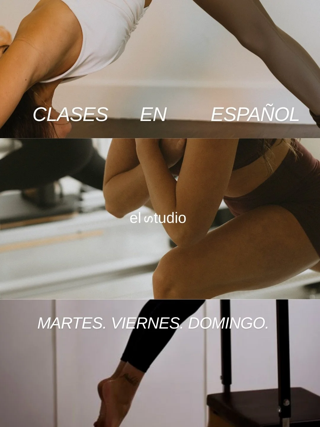 clases de espa&ntilde;ol, tres veces por semana. 

empezando Junio | movement, connection, and community &mdash; en espa&ntilde;ol. 

martes - reformer 6:30 AM 
viernes - mat 6:30 AM 
domingos - mat 11:00 AM 

whether you&rsquo;re new to Pilates or a
