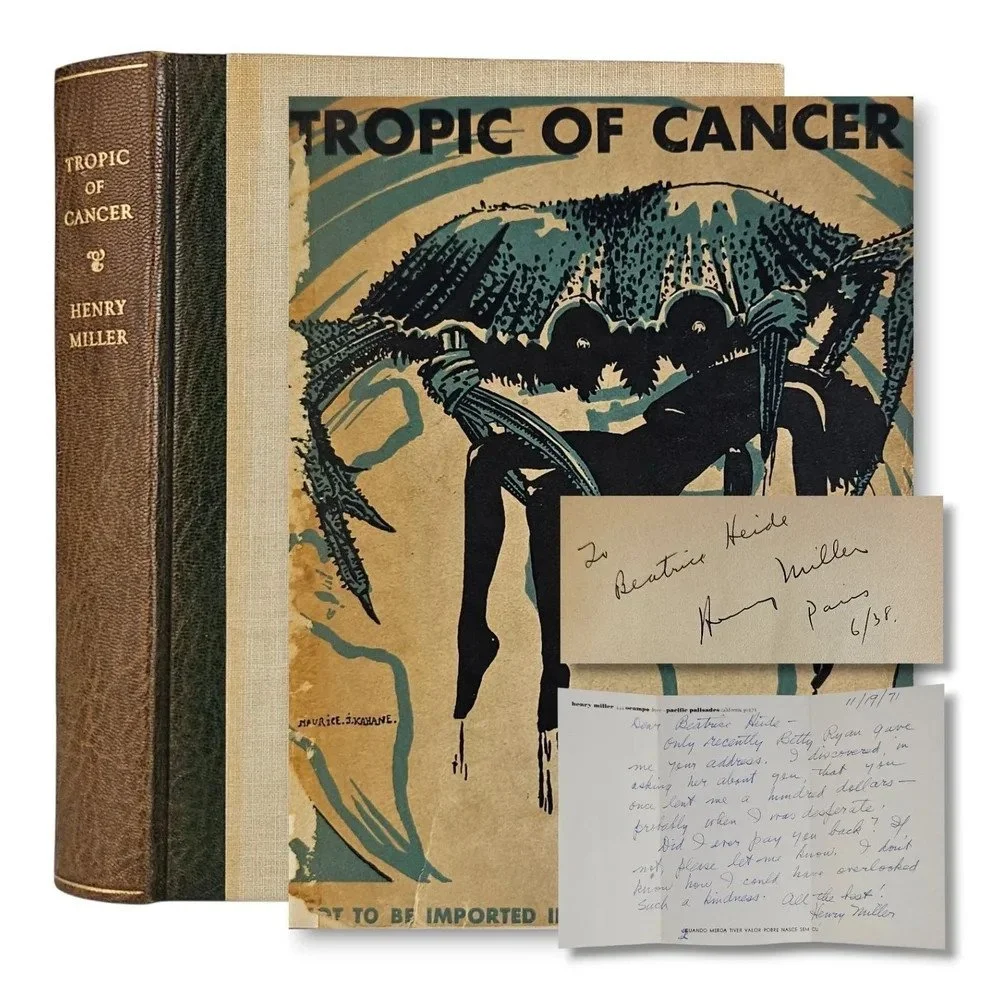 Tropic of Cancer | Miller, Henry | 1934, 1st/1st, signed and inscribed, with an additional signed letter...