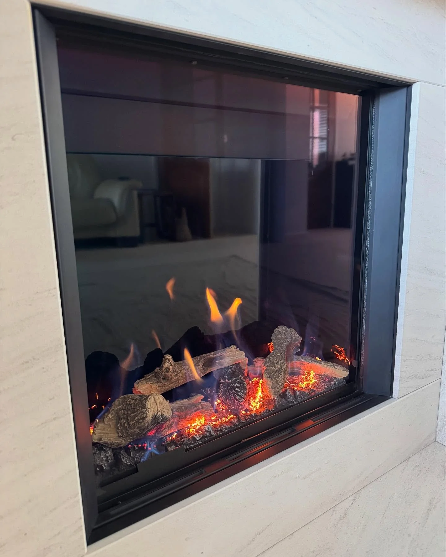 Keeping this stunning Riva 2 500 gas fire in top shape with its annual service! 🔥✨ Surrounded by a beautiful limestone finish, it&rsquo;s ready for another cozy year. #FireplaceGoals #GasFire #HomeComfort