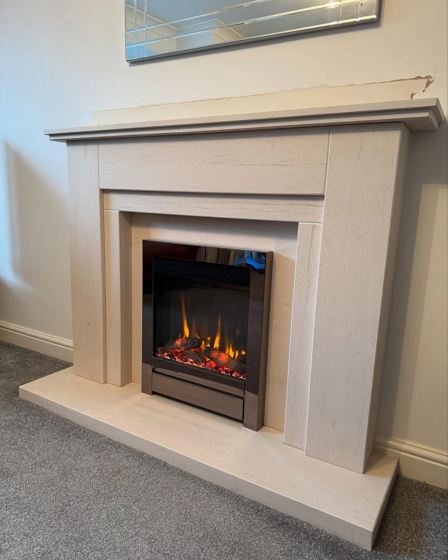 Out with the old, in with the new! ✨ Removed an outdated fireplace and installed a beautiful limestone surround with a BeModern IQFX-16 electric fire. The perfect blend of classic elegance and modern comfort! #FireplaceTransformation #HomeUpgrade #Fi