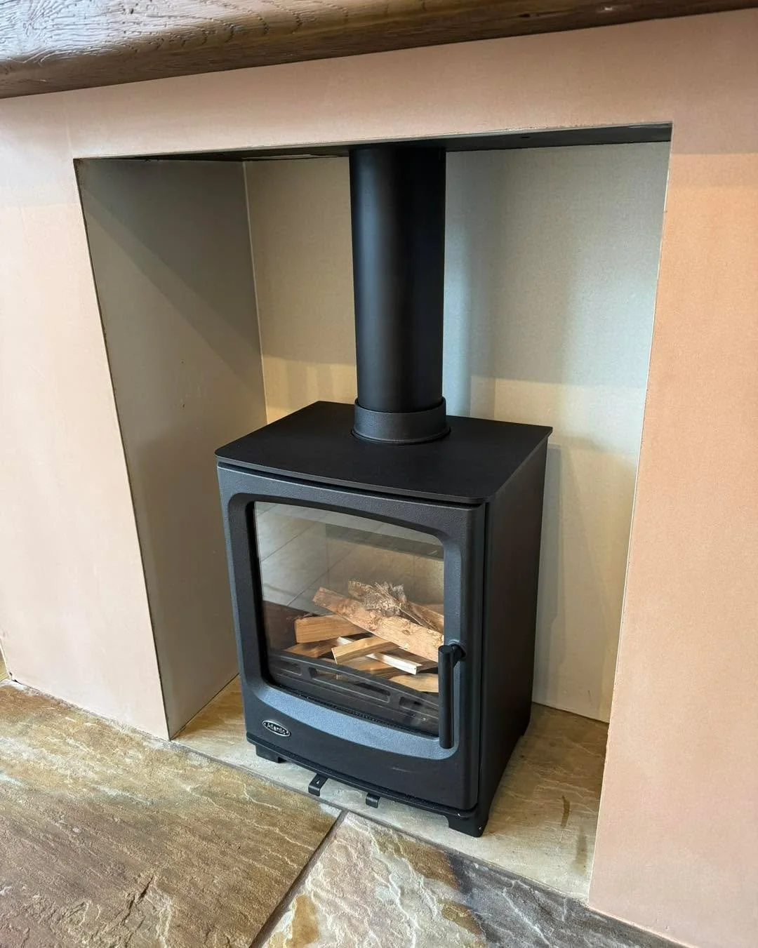 🔥 Atlantic Pearl install completed ✔️
Stove and liner kit supplied, fireboard chamber, customers own choice of reclaimed slabs cut for the hearth, and a cast imitation beam to finish it off.
A solid transformation on this one. 🙌

📩 DM for quotes, 