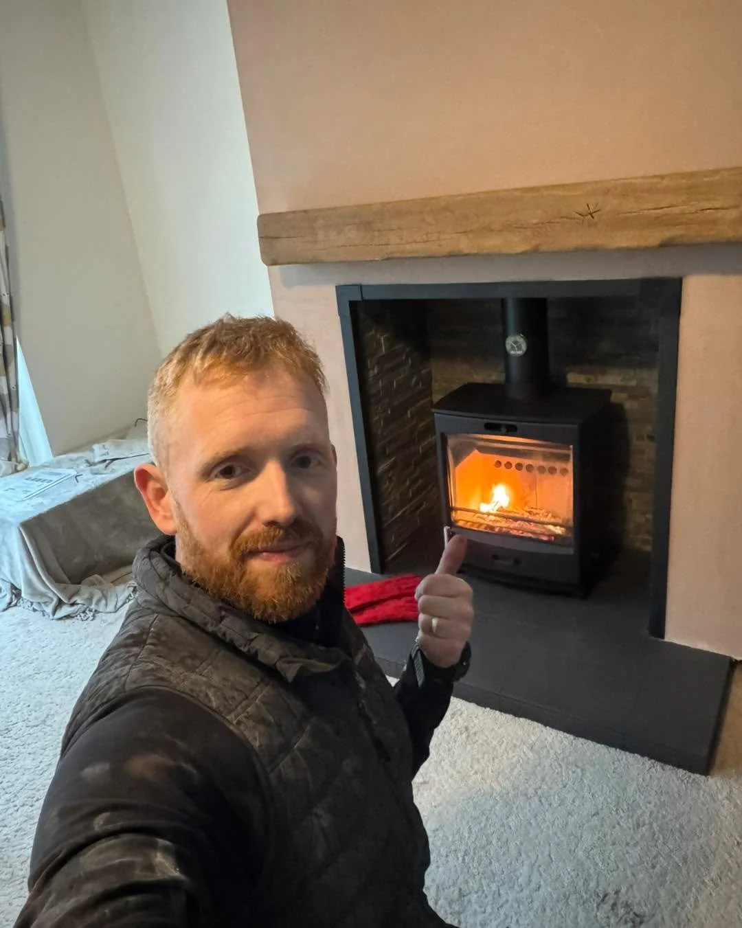 Day 3 and we&rsquo;re complete 🔥
False chimney breast built, twinwall installed, Fireline FQ5W stove fitted.
Draught reading taken and passed ✔️

All products supplied by Stoke Flame &mdash; two businesses growing together.

#WoodBurner #StoveInstal