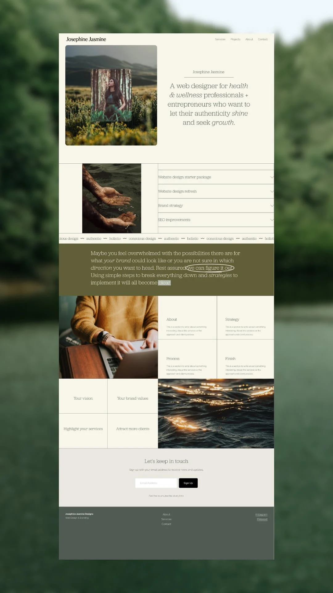 Customised website in earthy colours