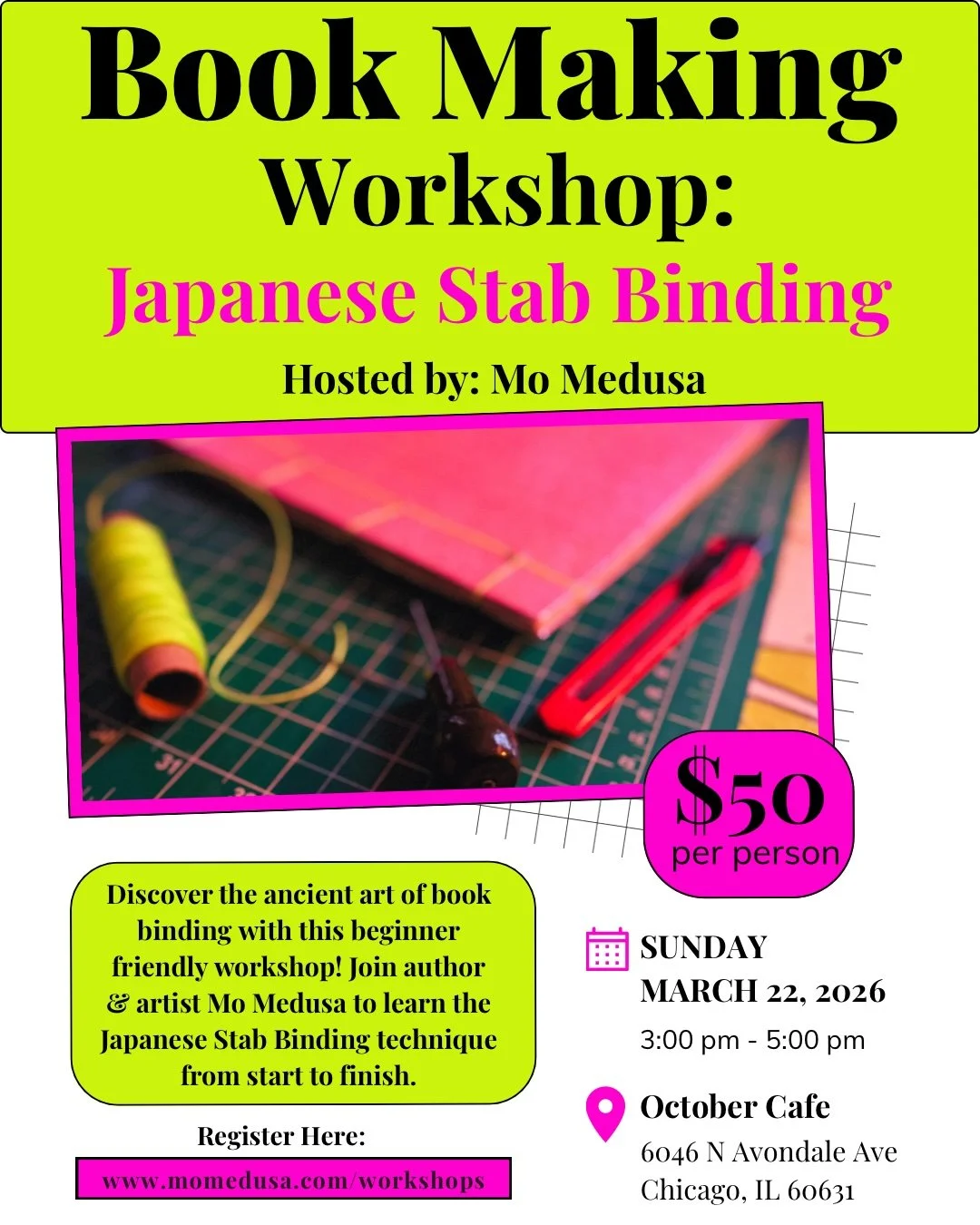 Book Making Workshop: Japanese Stab Binding | 3/22 3-5pm @ October Cafe