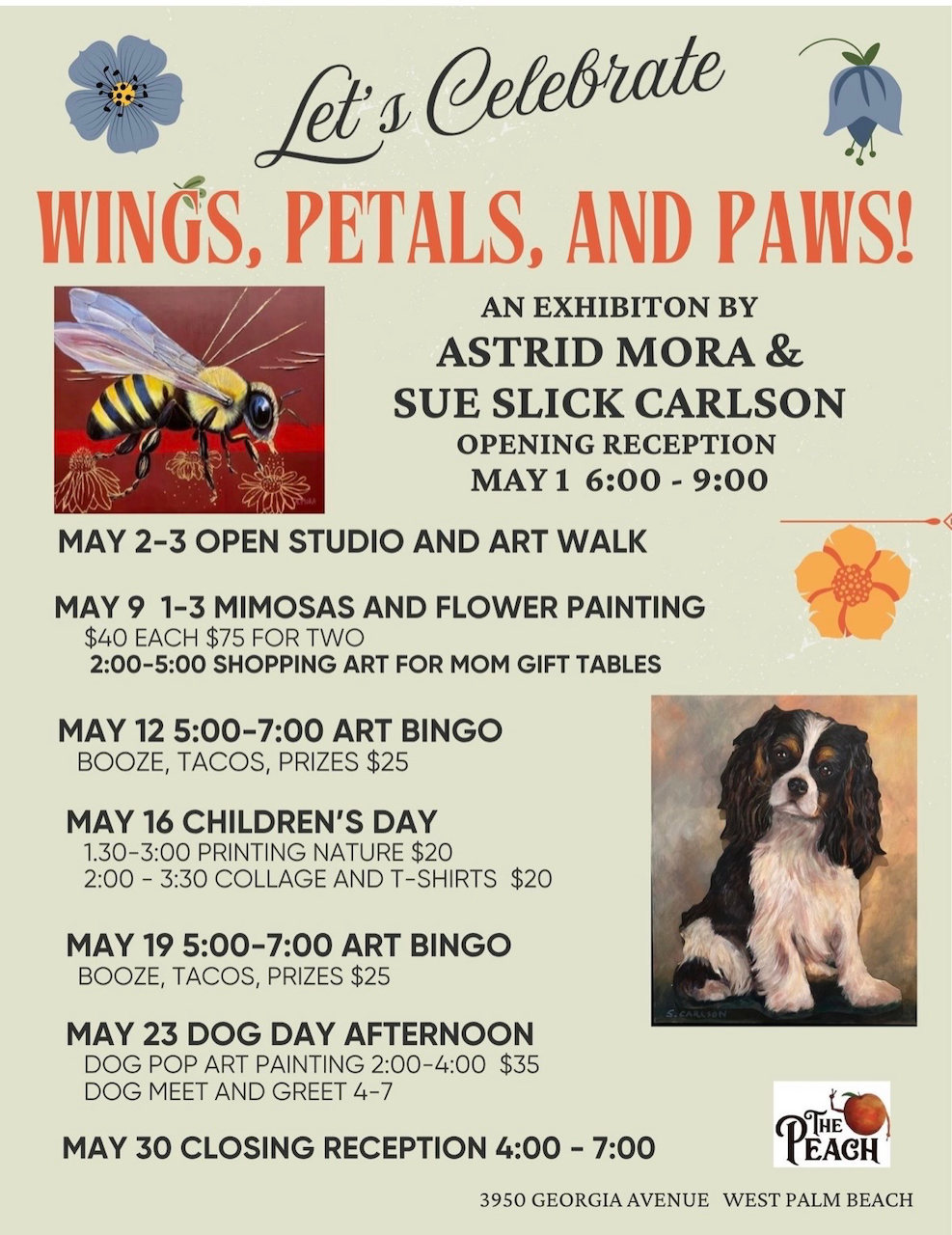 WINGS, PETALS, AND PAWS! OPEN STUDIO AND ARTWALK, FLOWER PAINTING, ART BINGO, CHILDRENS DAY, DOG DAY AFTERNOON - CLOSING RECEPTION MAY 30 4-7PM