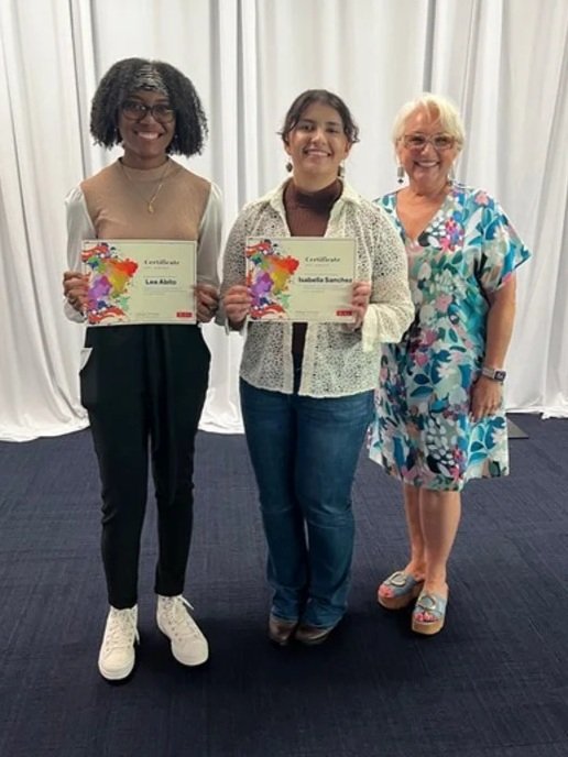 Leah Abito of Jupiter High School, Isabella Sanchez of Wellington High School and Lili Rose Leonard of West Boca High School (Not pictured). Awards were presented by Jan Gmitter of the Wellington Art Society.