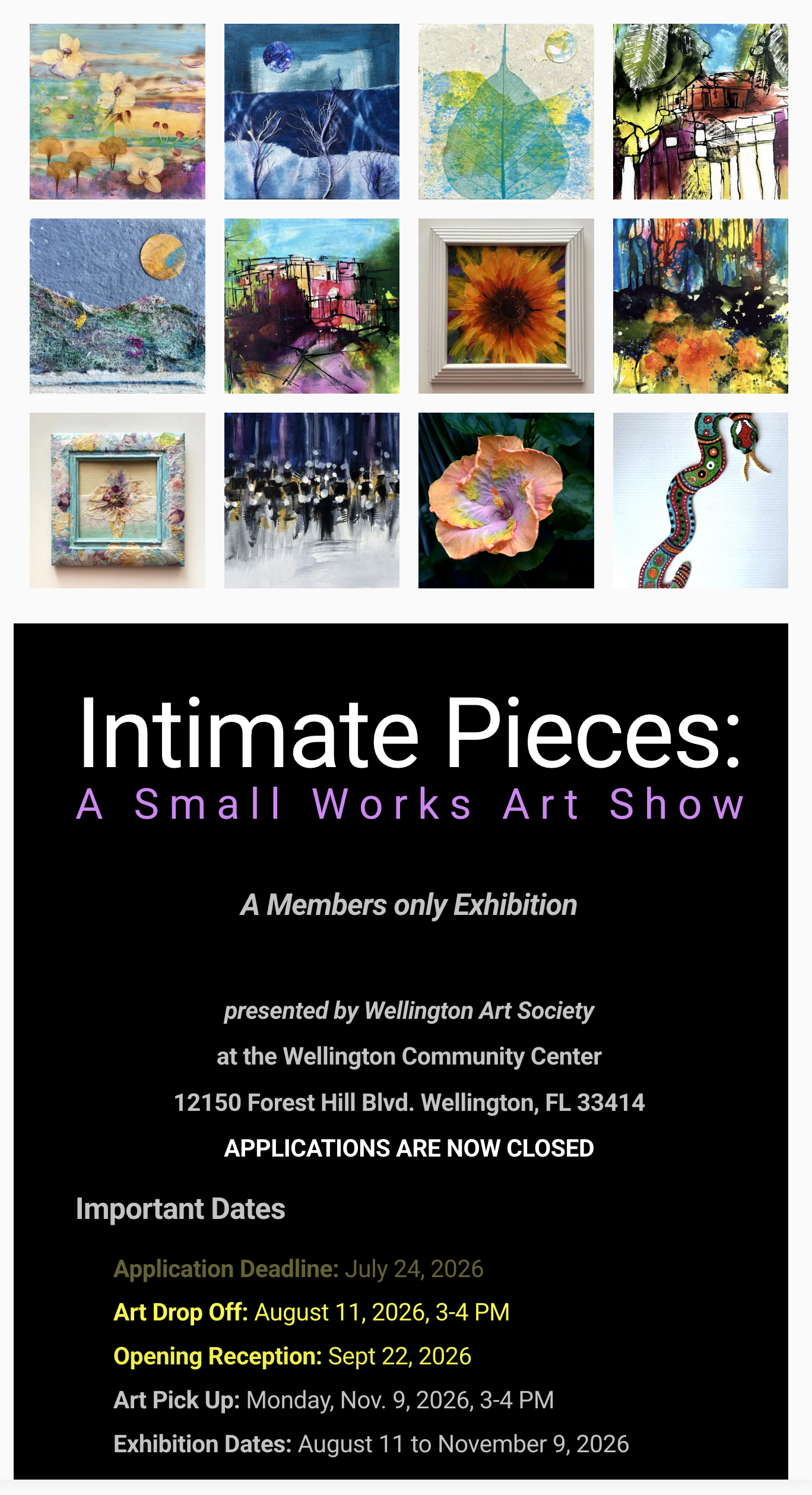 INTIMATE PIECES: A Small Works Art Show - Drop off 8/11 - 3-4pm. RECEPTION 9/22/26 5-7pm