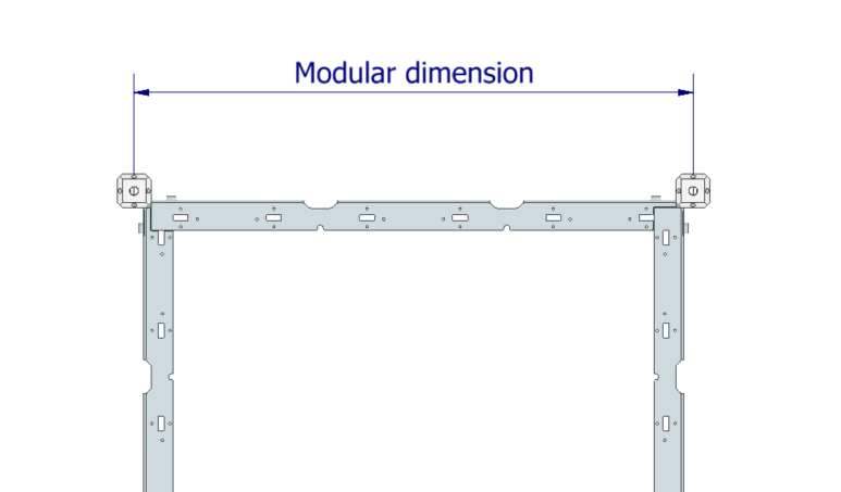Technical drawing of two U-profiles merged into a frame with labeled modular dimension at the top.