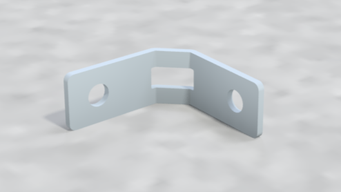 Metal bracket with two circular holes and a rectangular slot.