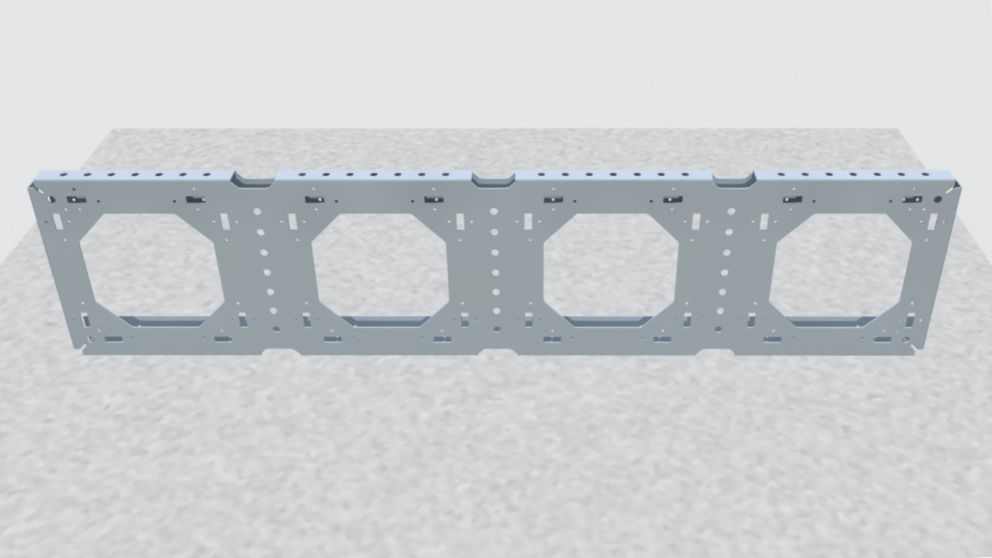 Front view of a single plate element a concrete surface with a plain, light-colored background.