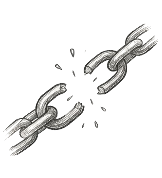 Broken chain with a missing link.