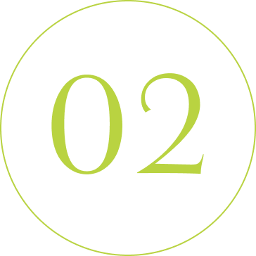 Number 02 inside a black circle with a lime green outline and lime green numerals