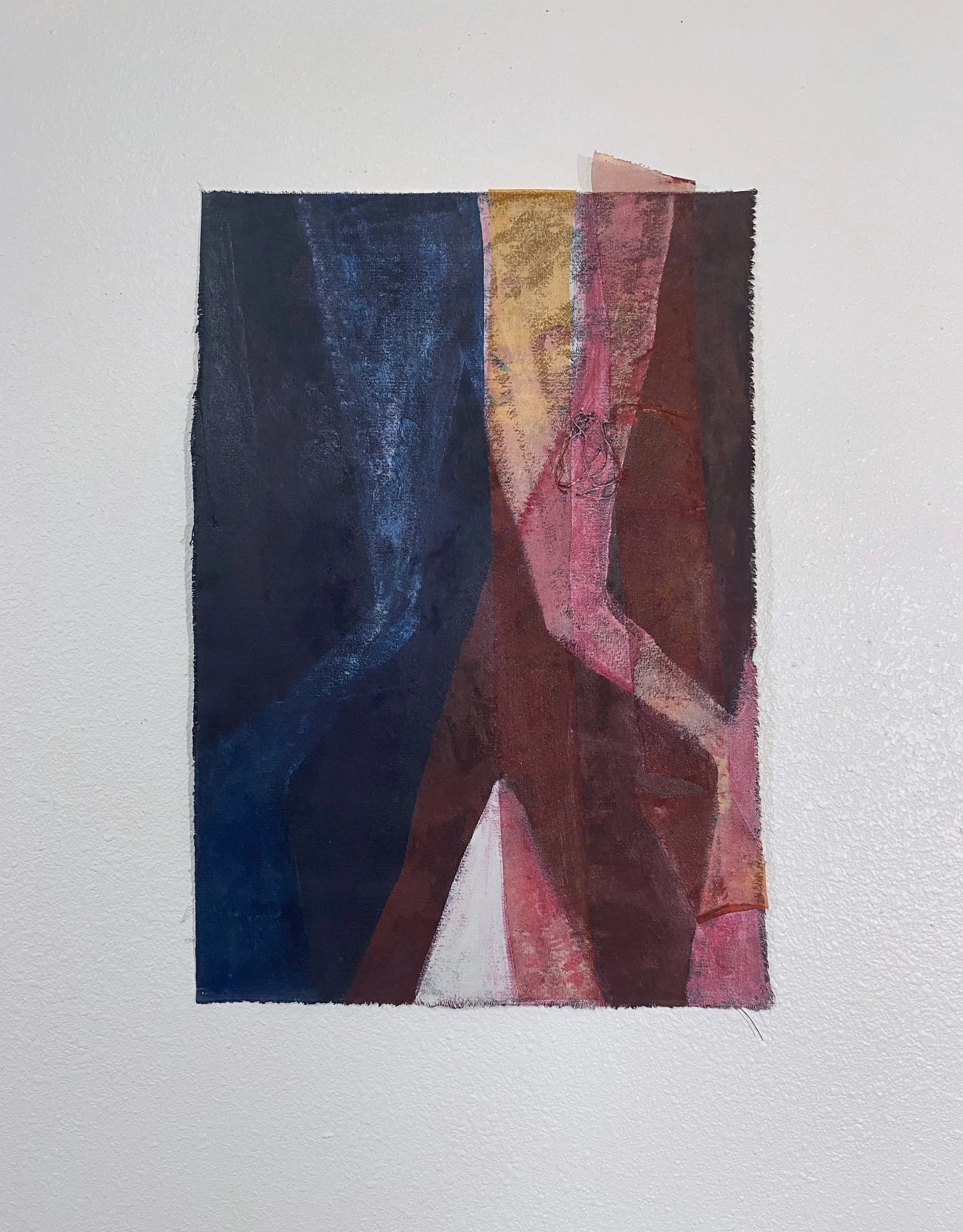 Untitled (W), 2024,
acrylic, house paint, tulle on raw canvas,
16 x 23 in.