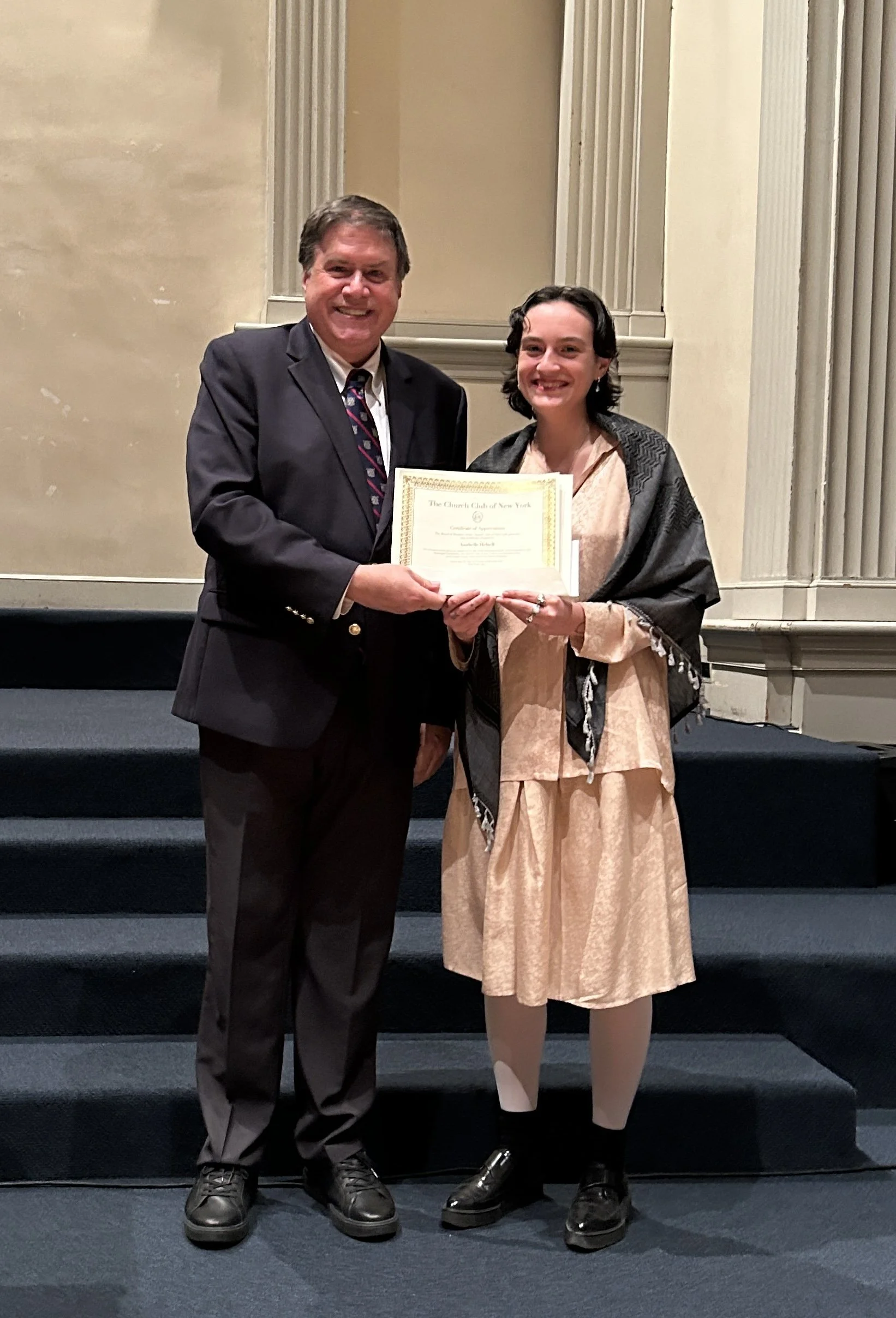2025 Liddell Award recipient Anabelle Helsell with Episcopal Connections President Emory Edwards at St. Mark's in-the-Bowery