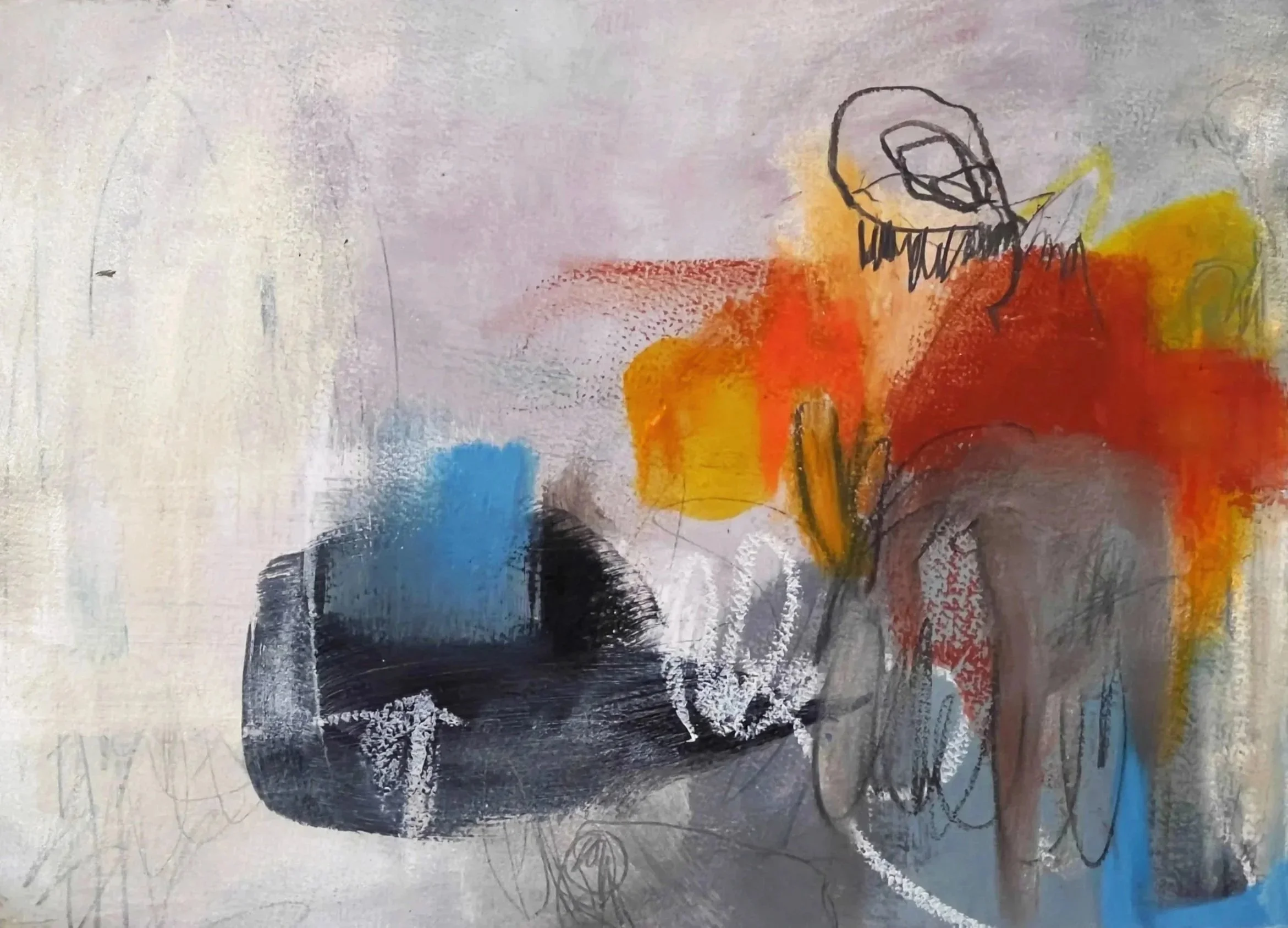 paused III, 12" x 16" mixed media with oil on paper