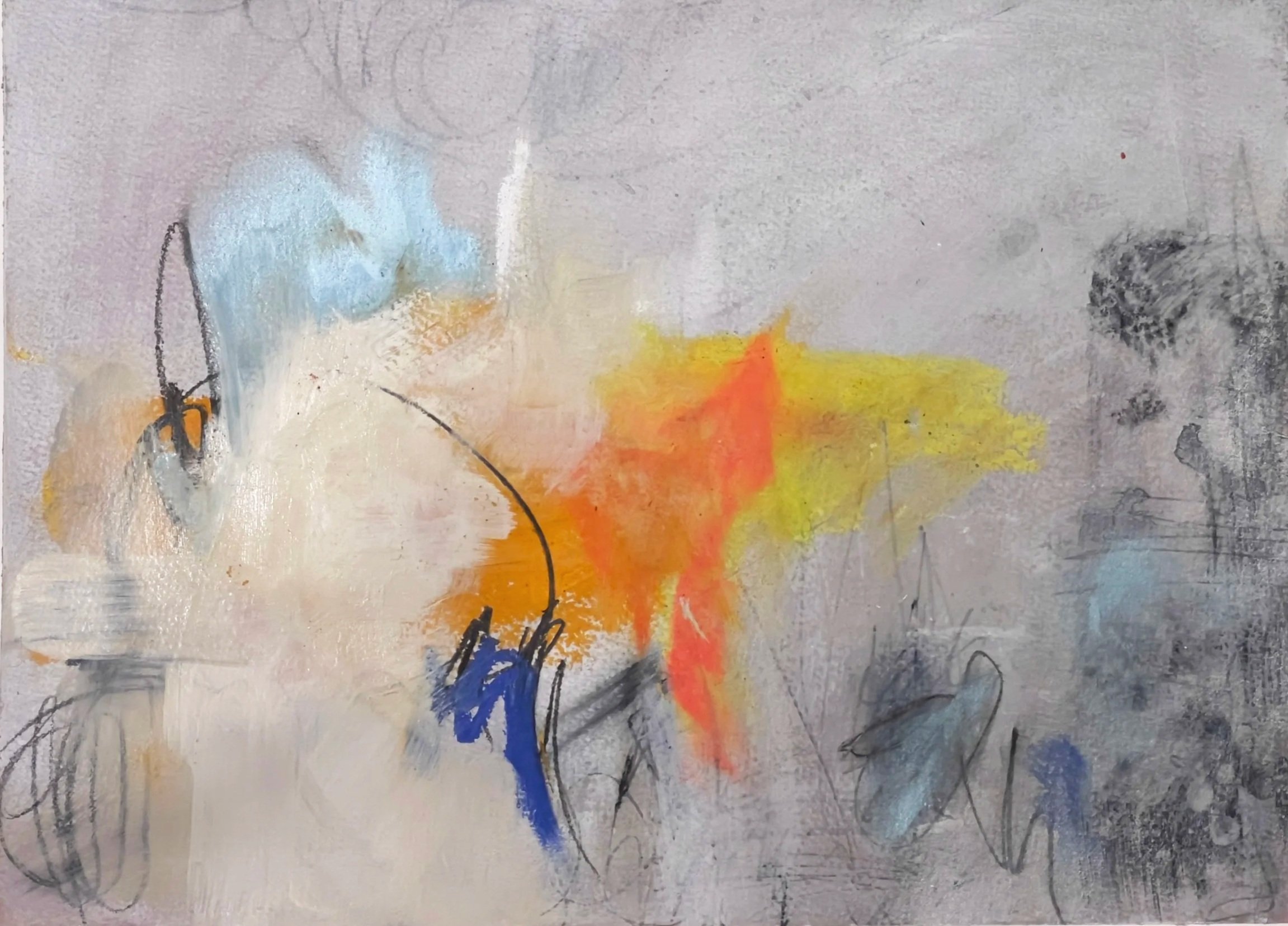 paused II, 12" x  16" mixed media with oil on paper