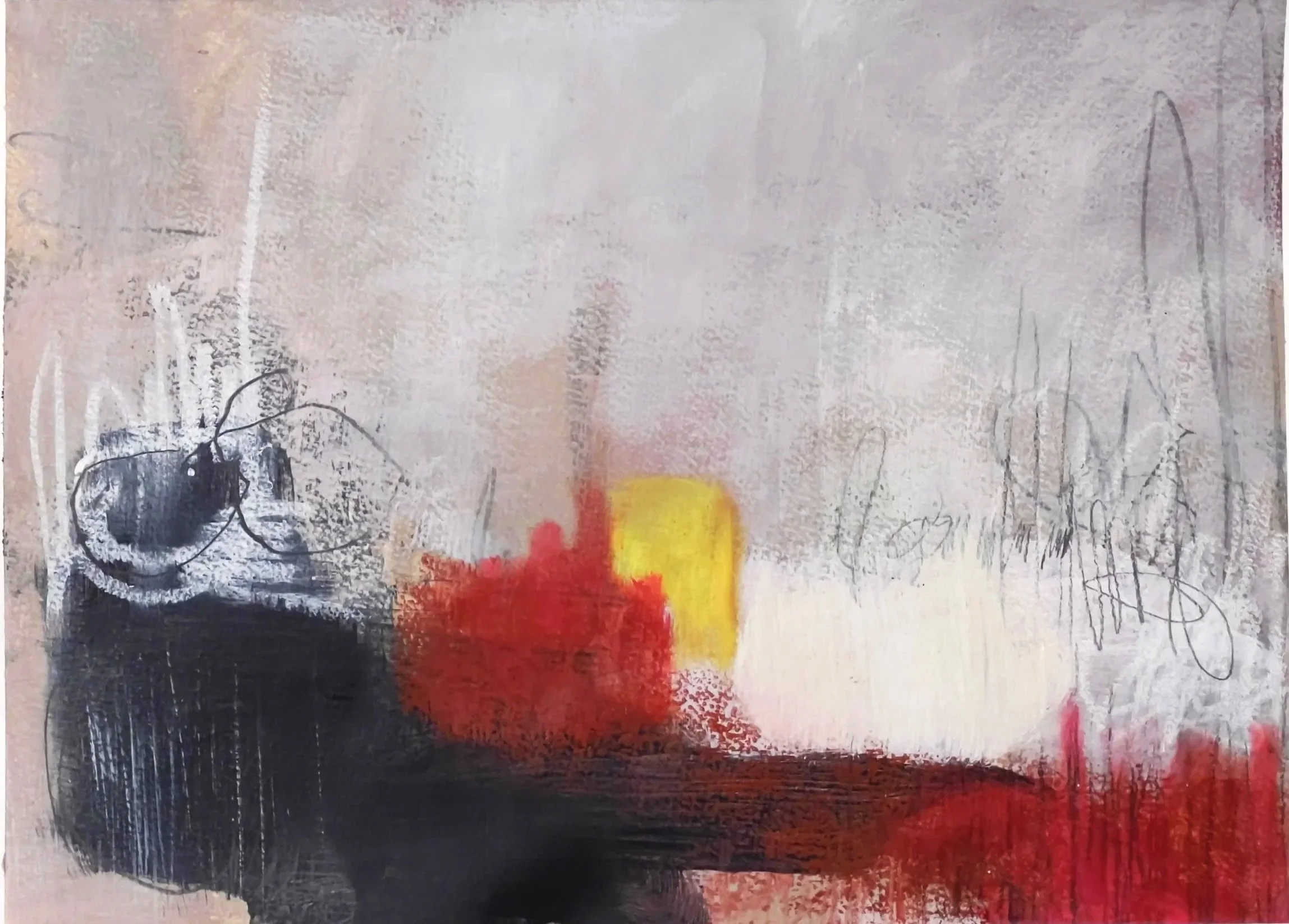 pause I, 12" x 16" mixed media with oil on paper