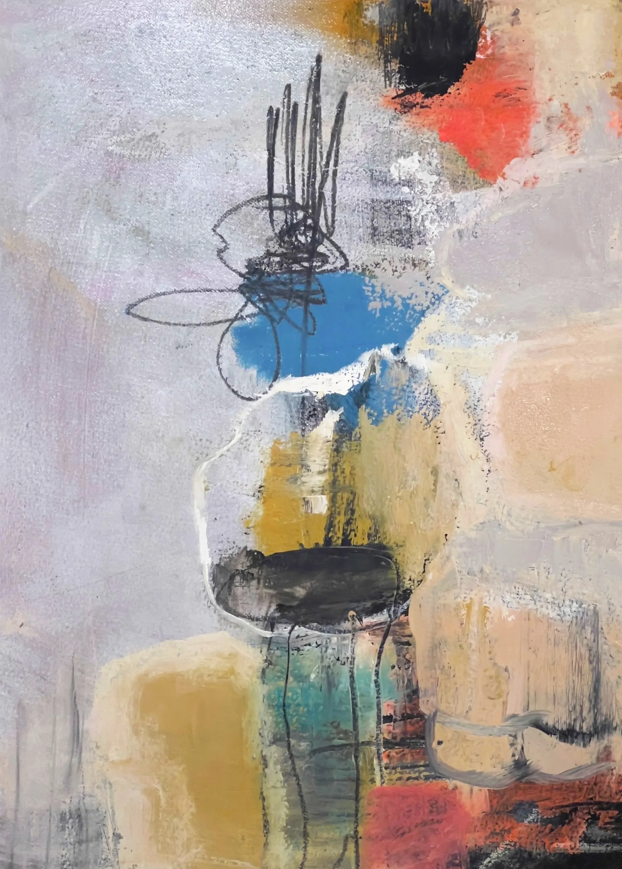 the transmitter, 12" x 16" mixed media with oil on paper