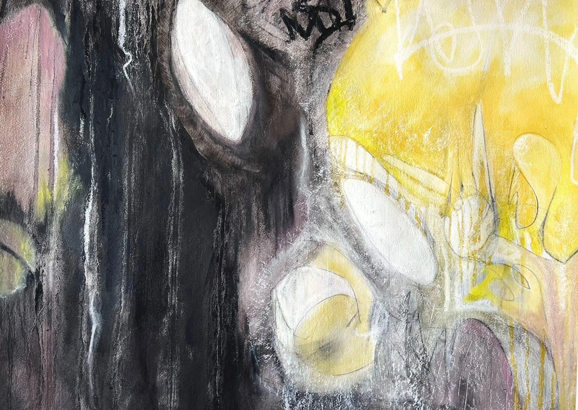 gold seed II, 22 x 30 in, mixed media with oil paint and oil pastels on paper
