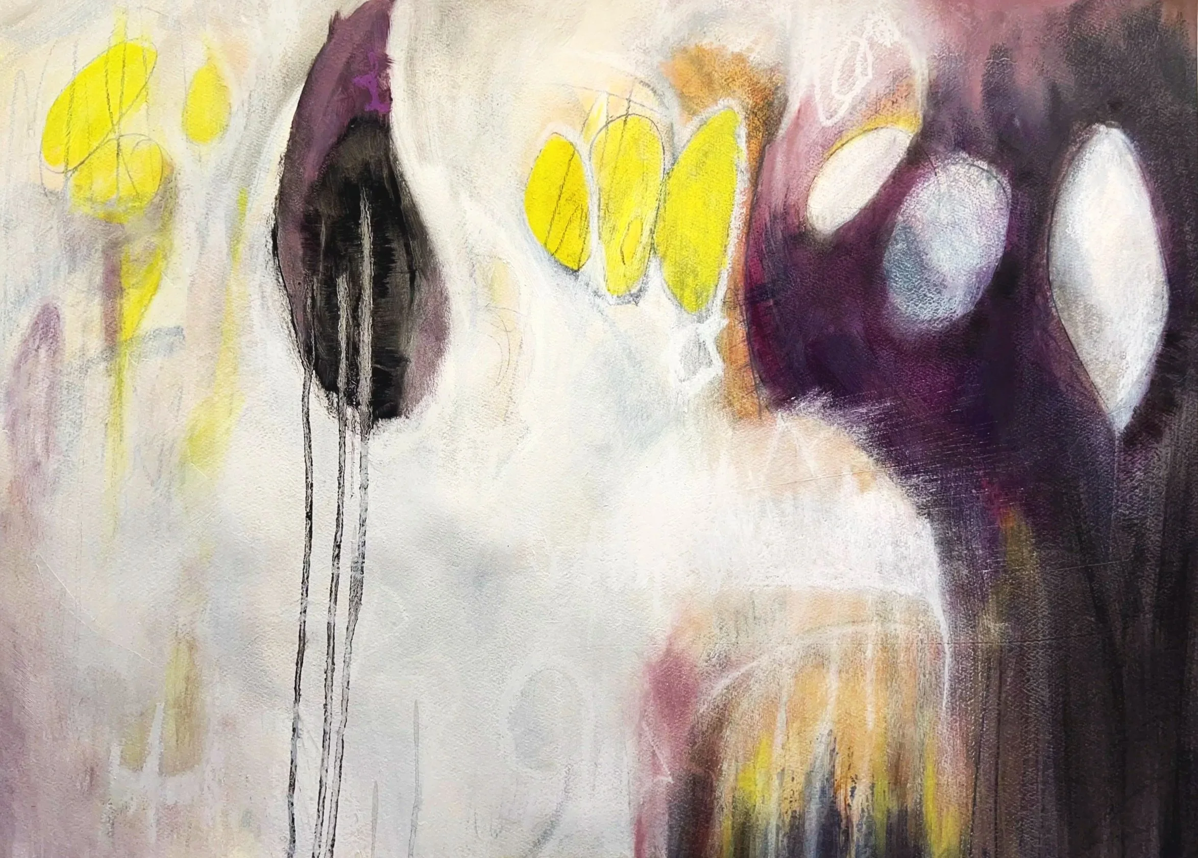 gold seed I, 22 x 30 in,  mixed media with oil and oil pastels on paper