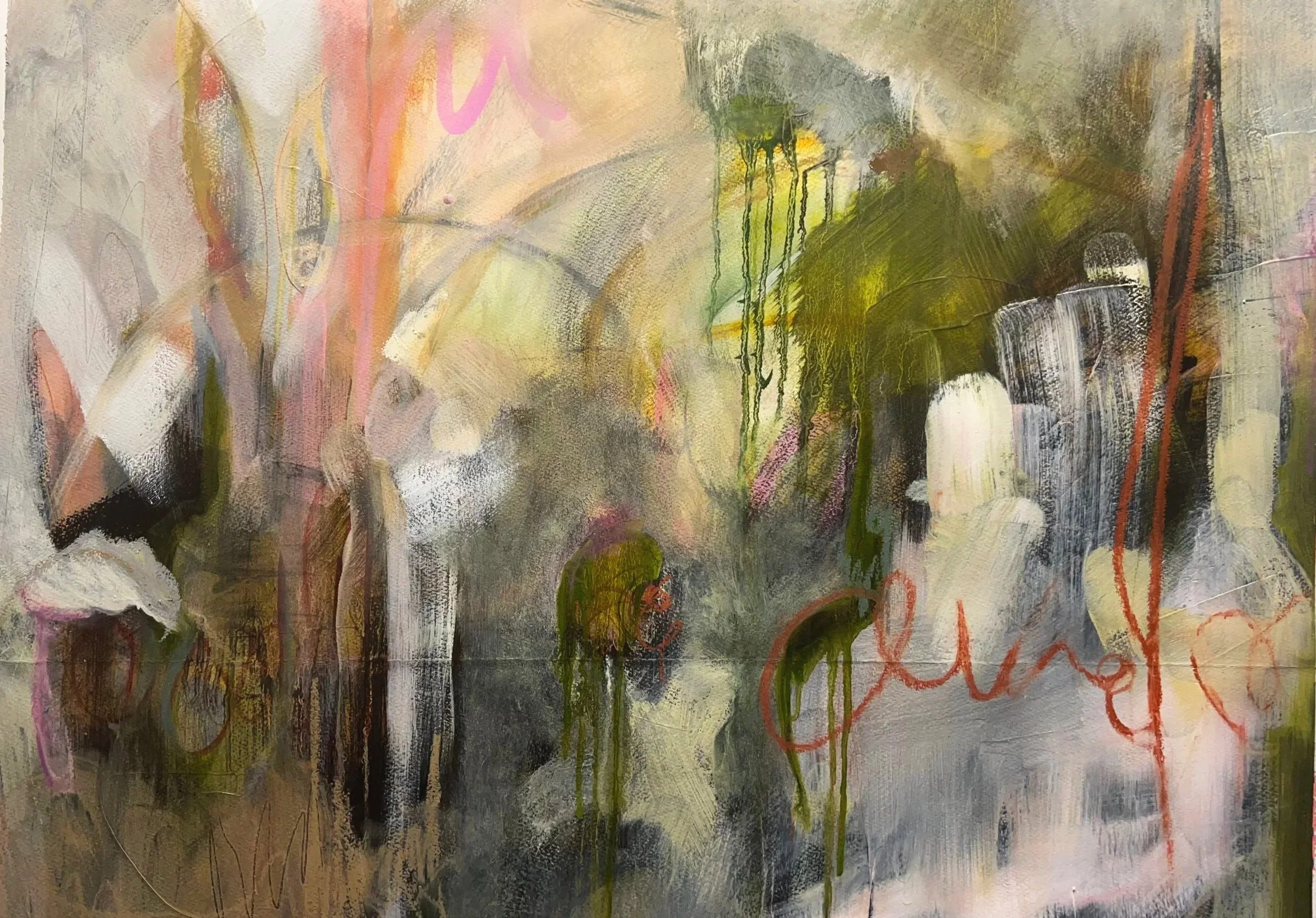 abstract exploration II, 22 x 30 in, mixed media with oil on paper