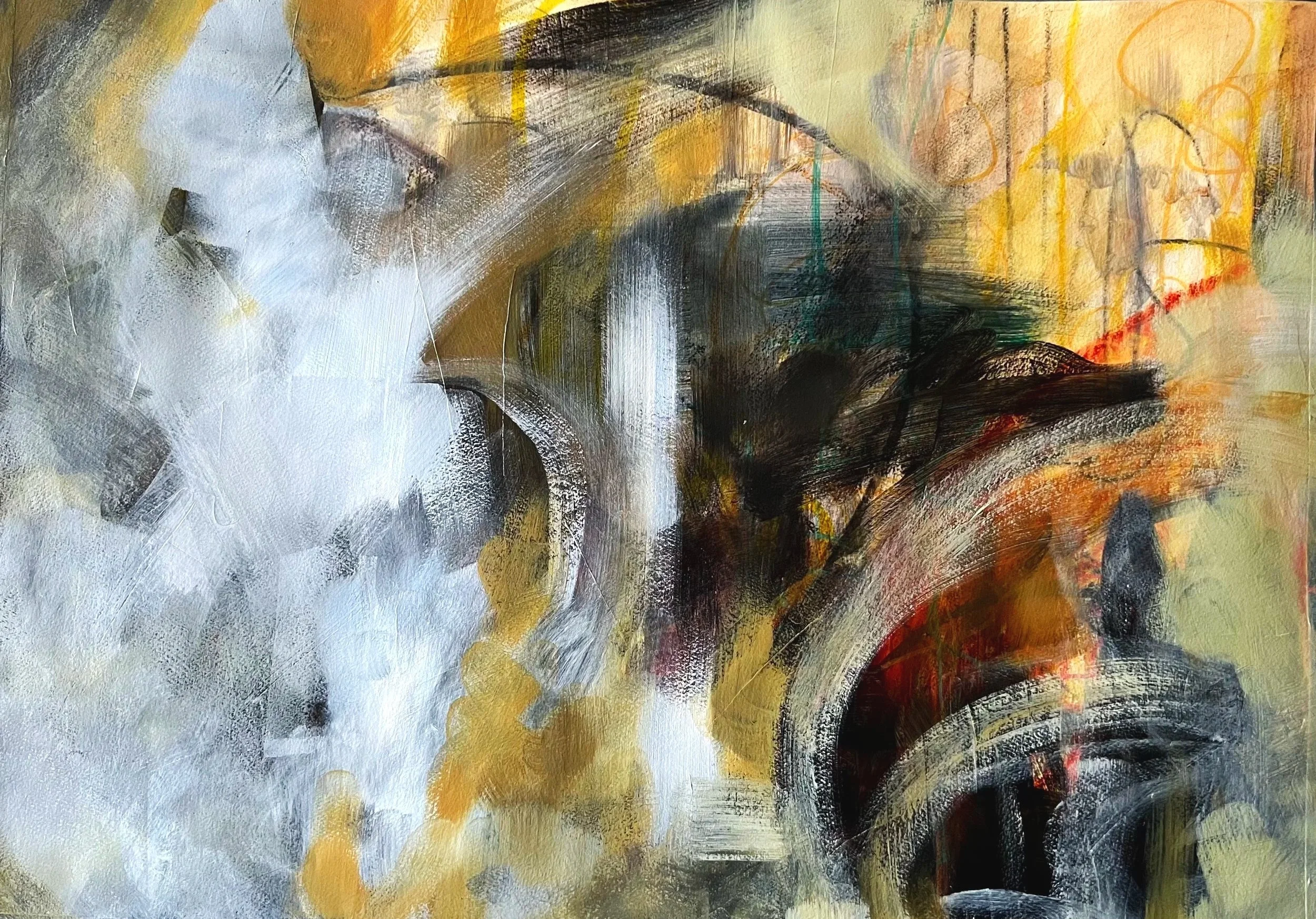 abstract exploration I, 22 x 30 in, mixed media with oil on paper