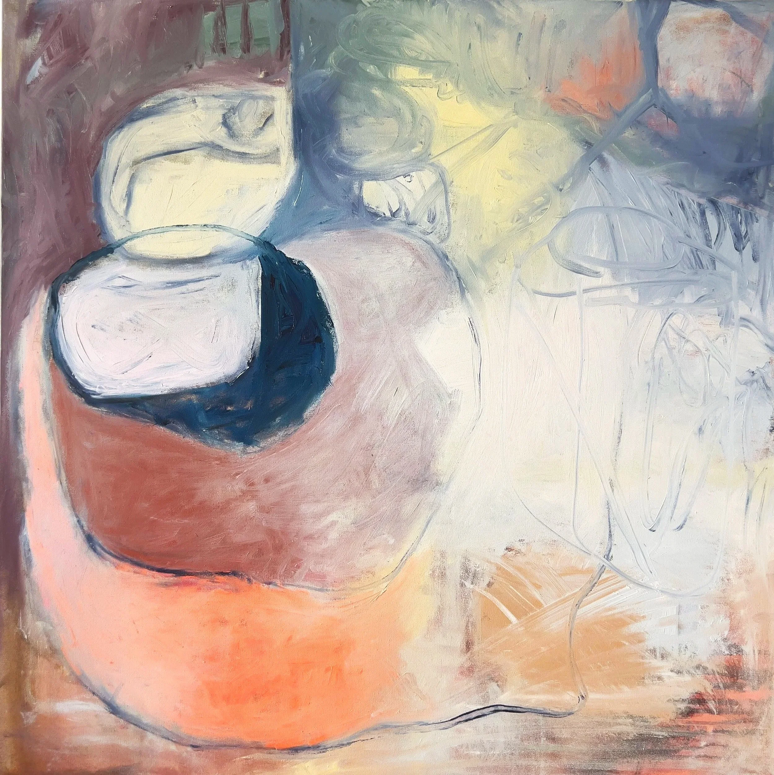 stacked, 36 x 36 x 1.5 in, mixed media with oil