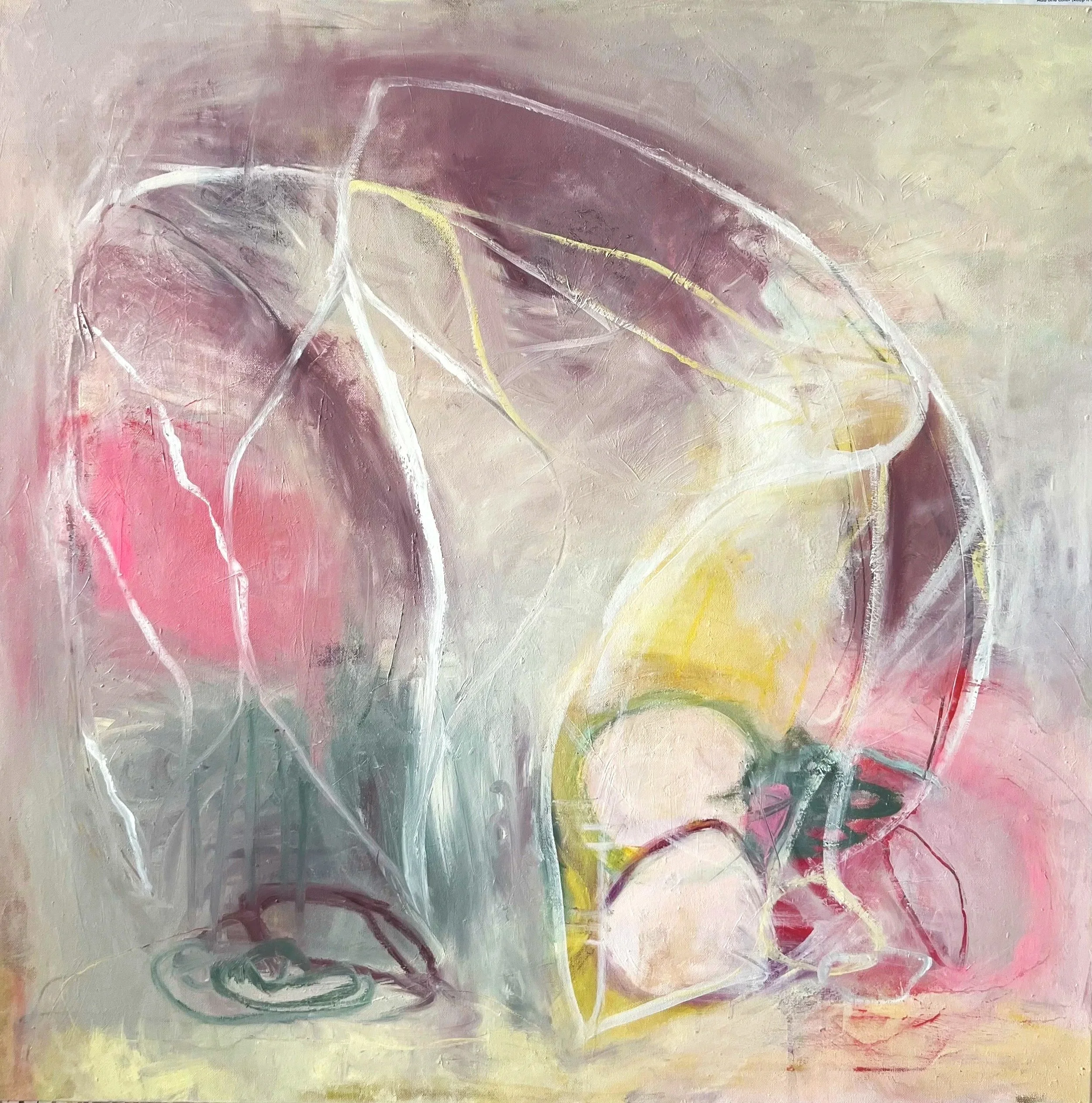 cacoon, 36 x 36 x 1.5 in, mixed media with oil