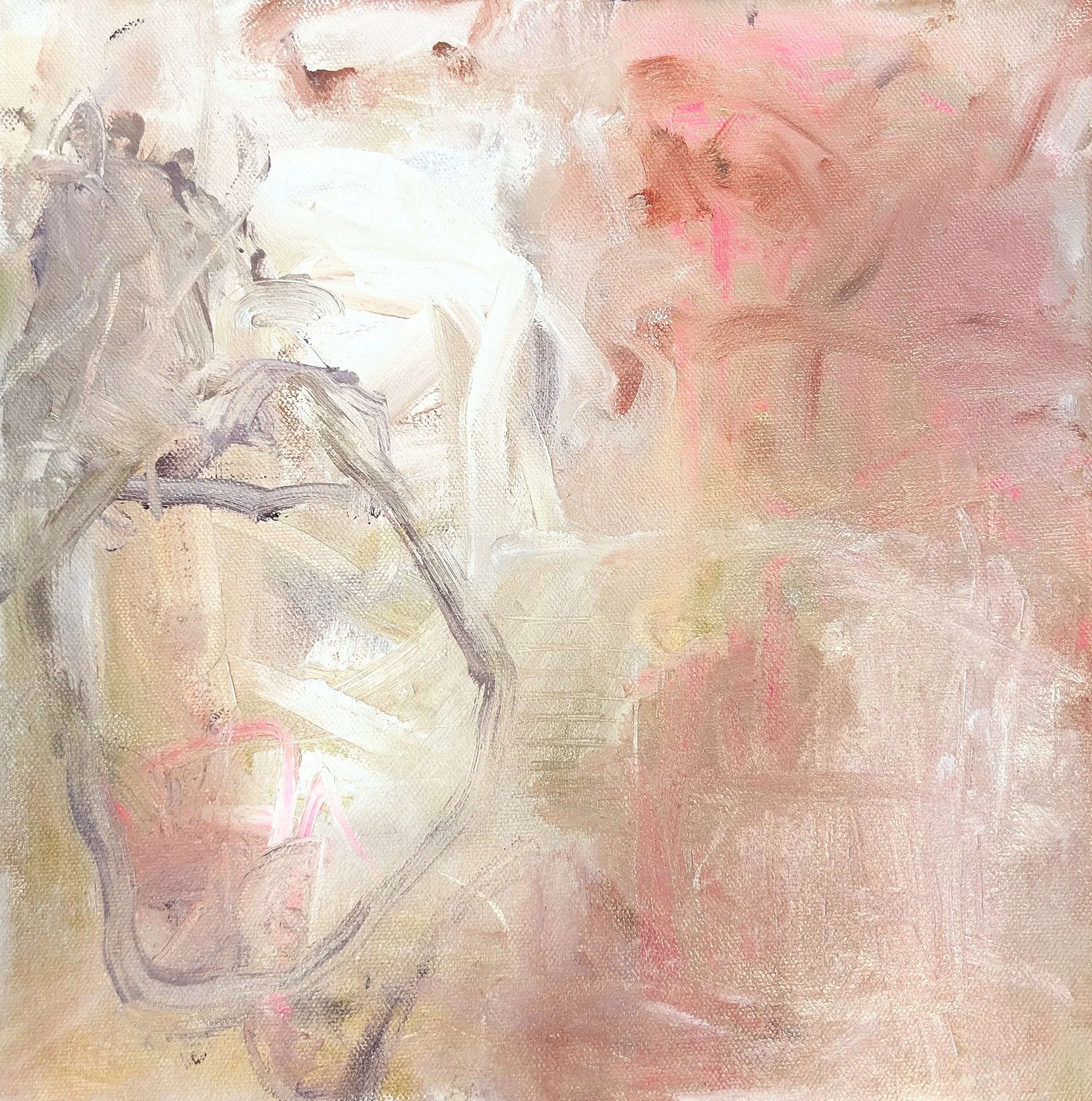 first blush, 12 x 12 x 1.5 in, mixed media with oil on canvas