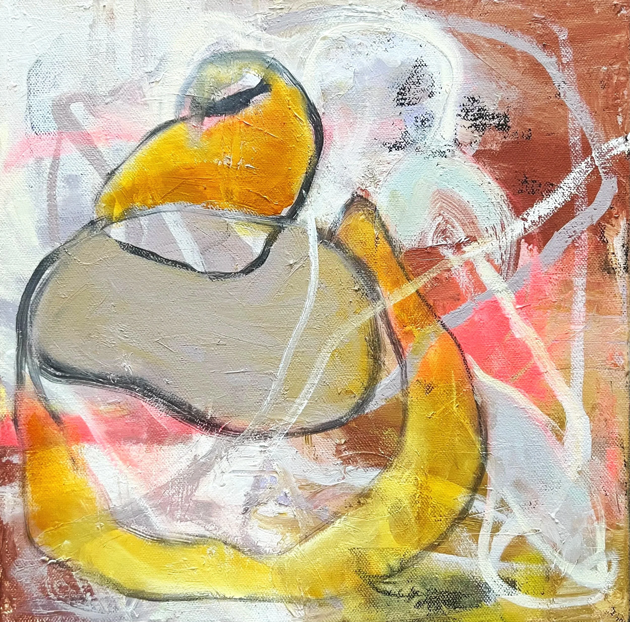 copper gold, 12 x 12 x 1.5 in mixed media with oil on canvas