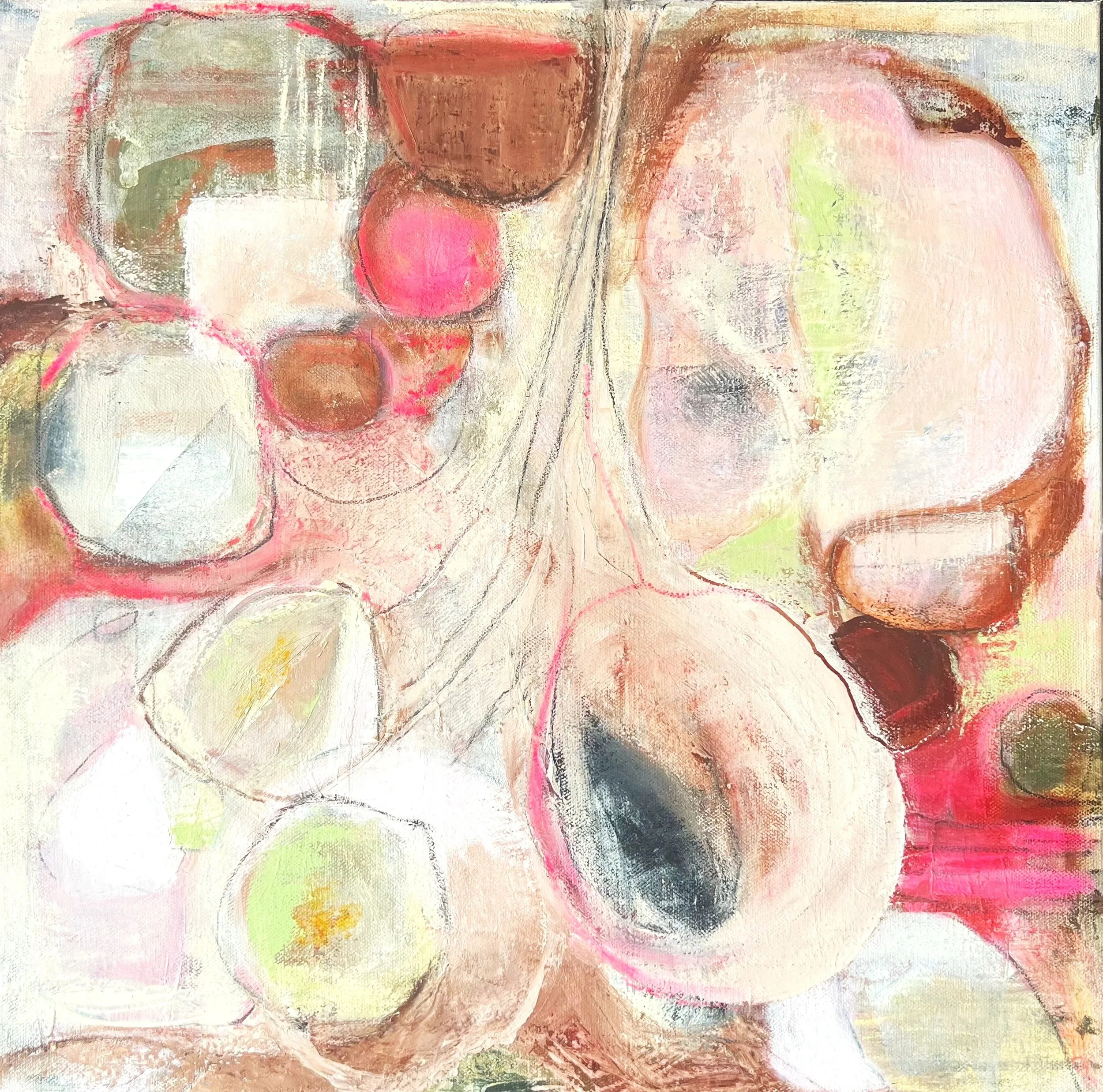 bouquet II, 18 x 18 x 1.5 in, mixed media with oil on canvas