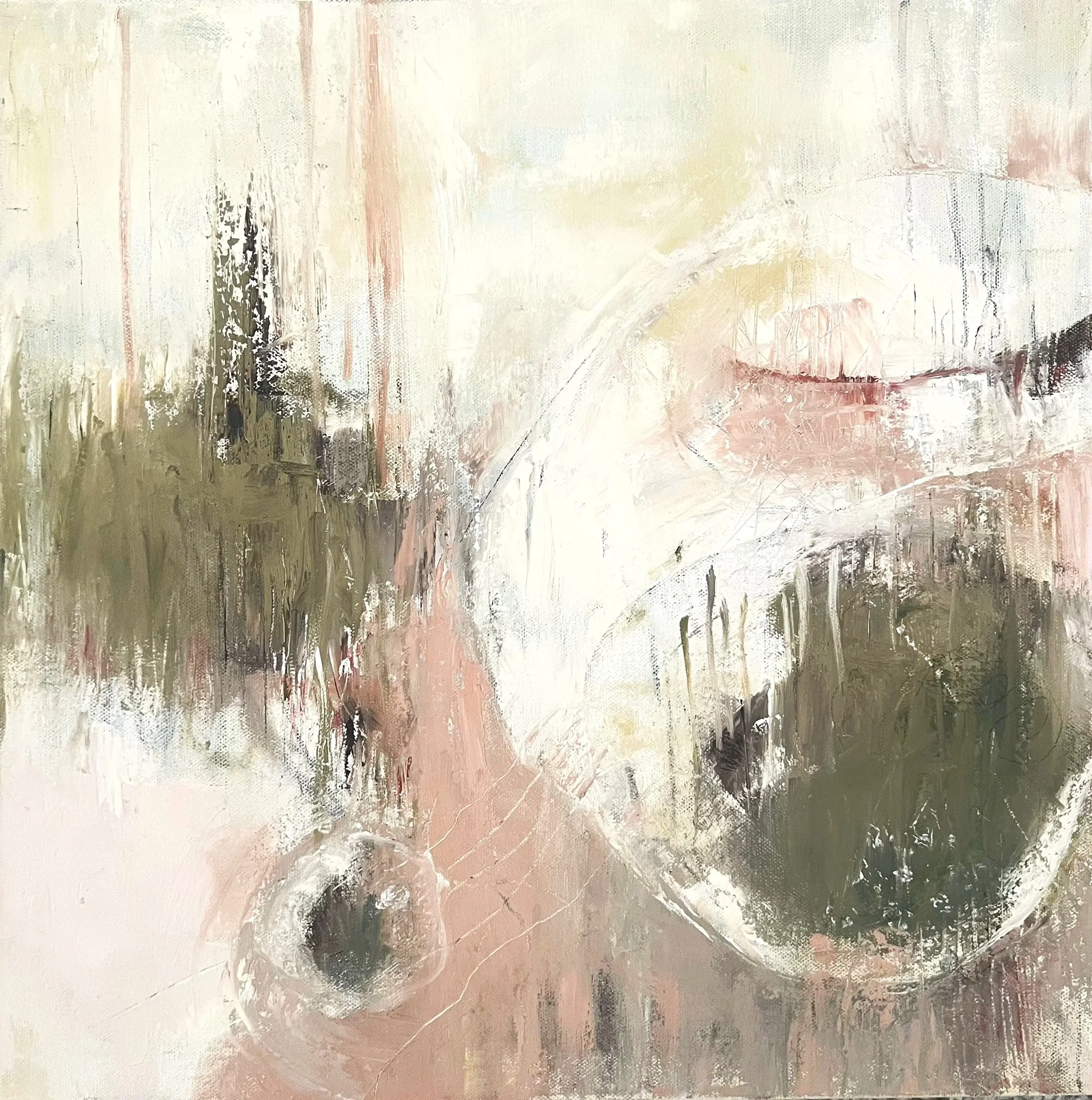 forest orb, 18 x 18 x 1.5 in, mixed media with oil on canvas